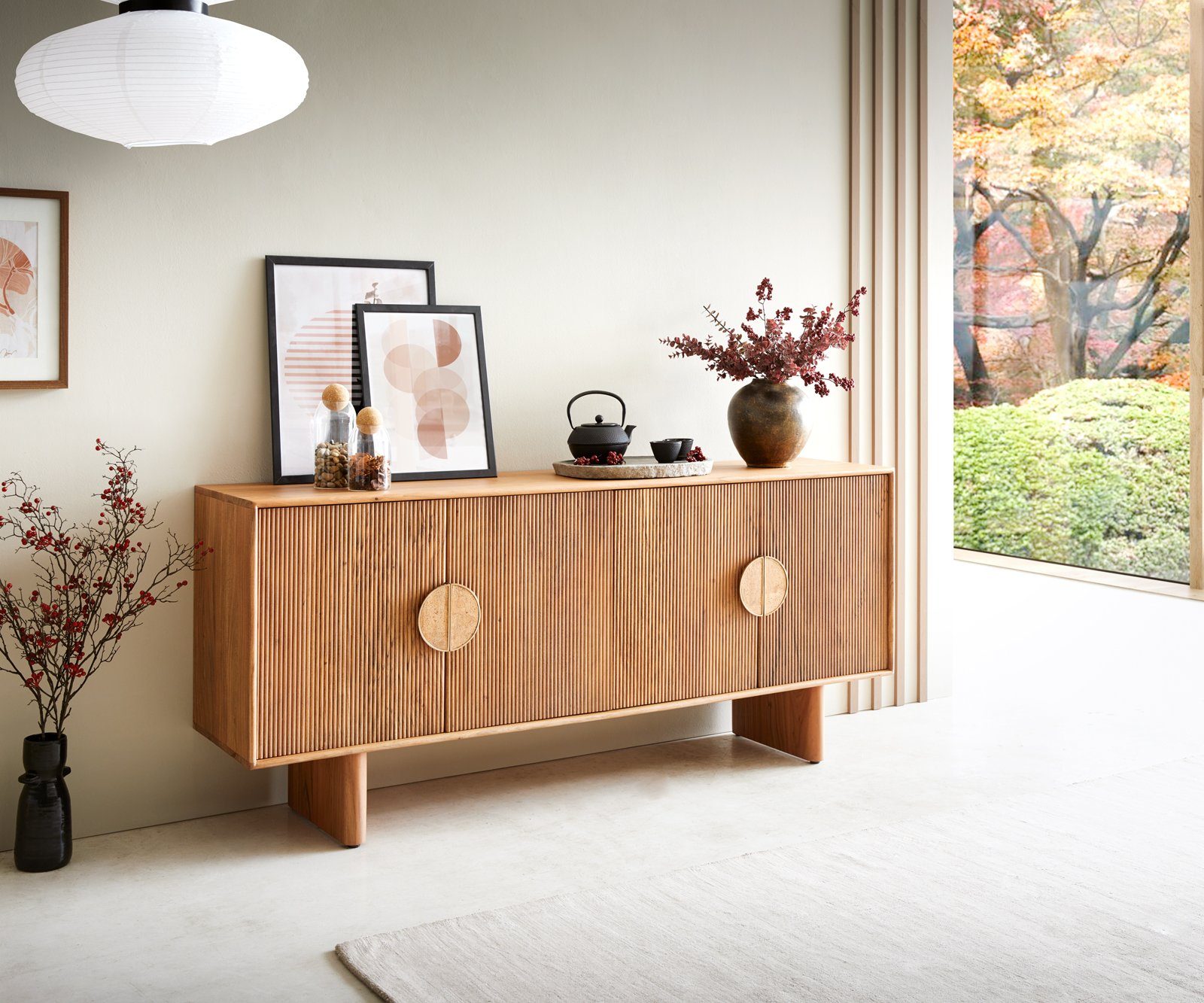 DELIFE Sideboard Surimu, Akazie Hellbraun 175 cm 4 Türen 2 Fächer Kork-Griff Holzfüße Sideboard