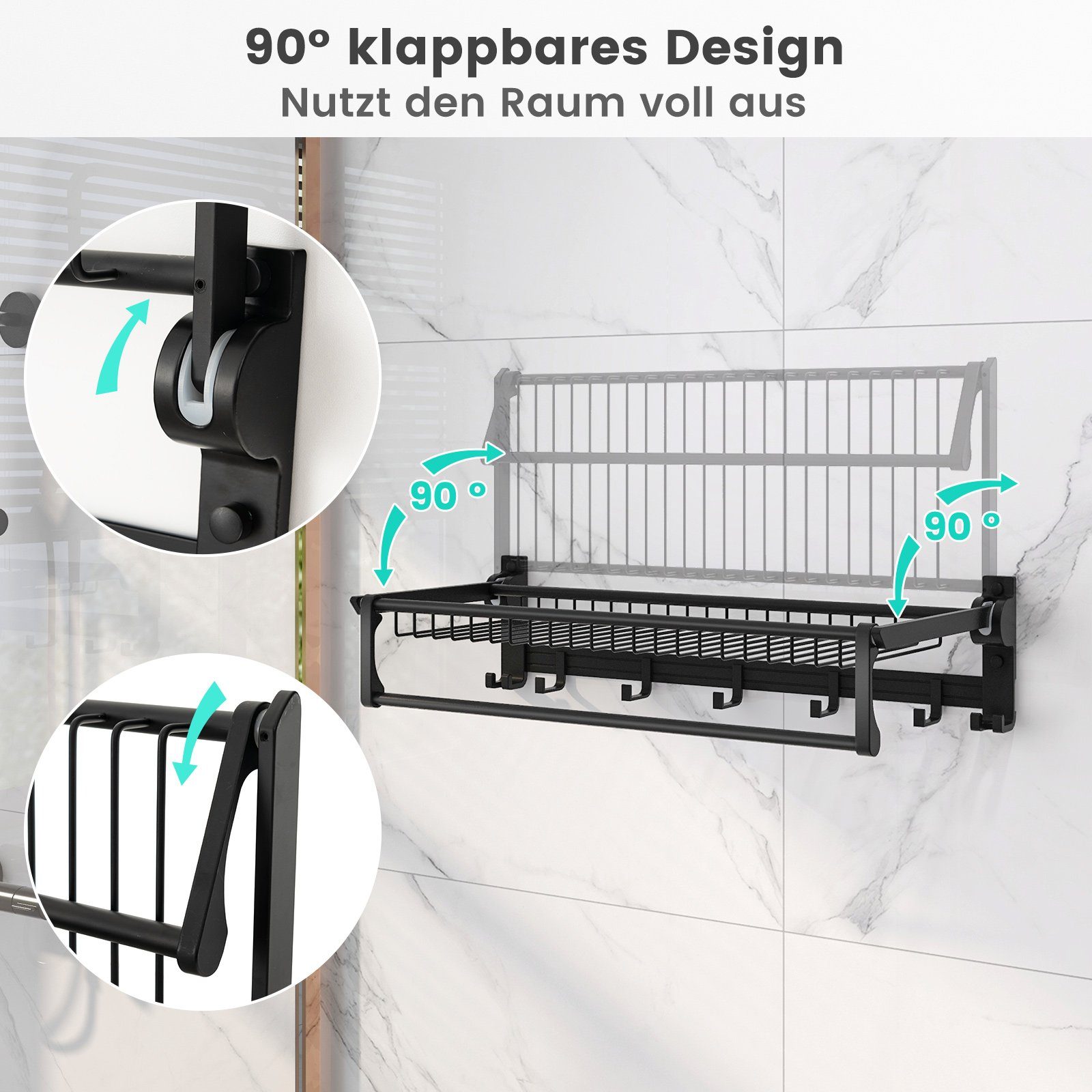 COSTWAY Handtuchhalter, ohne Bohren, klappbar, Wand, günstig online kaufen