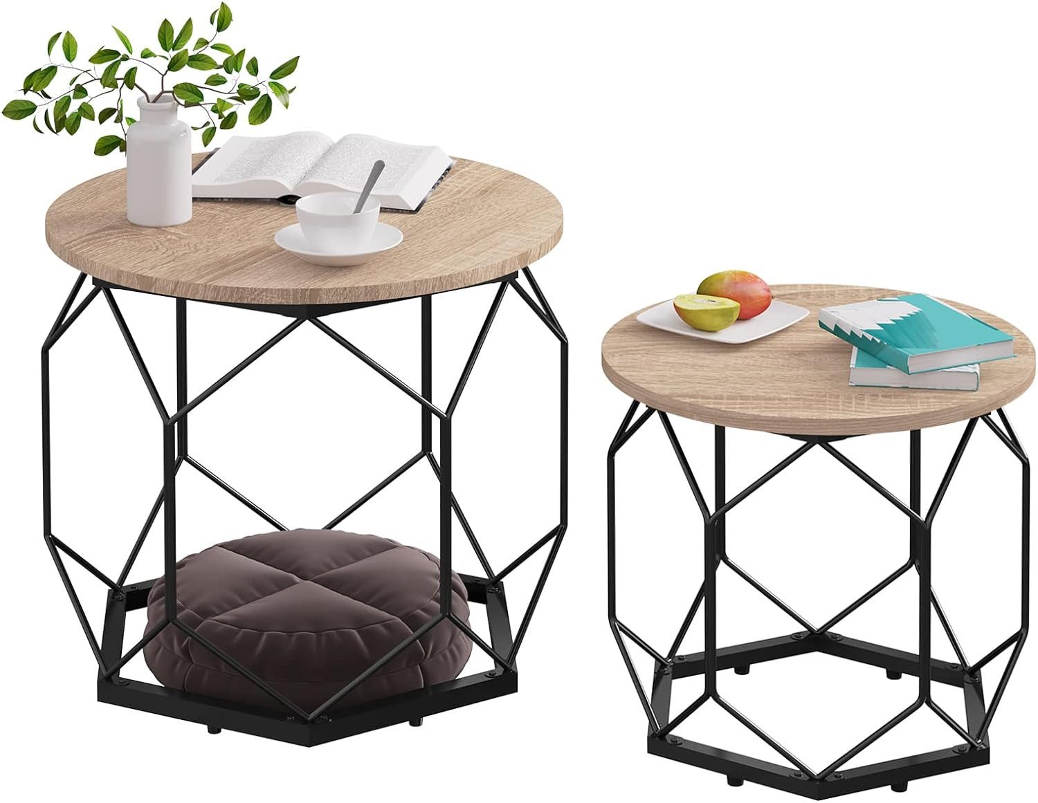 Woltu Couchtisch (2-St), mit runder Tischplatte Stauraum, Holzwerkstoff Met günstig online kaufen