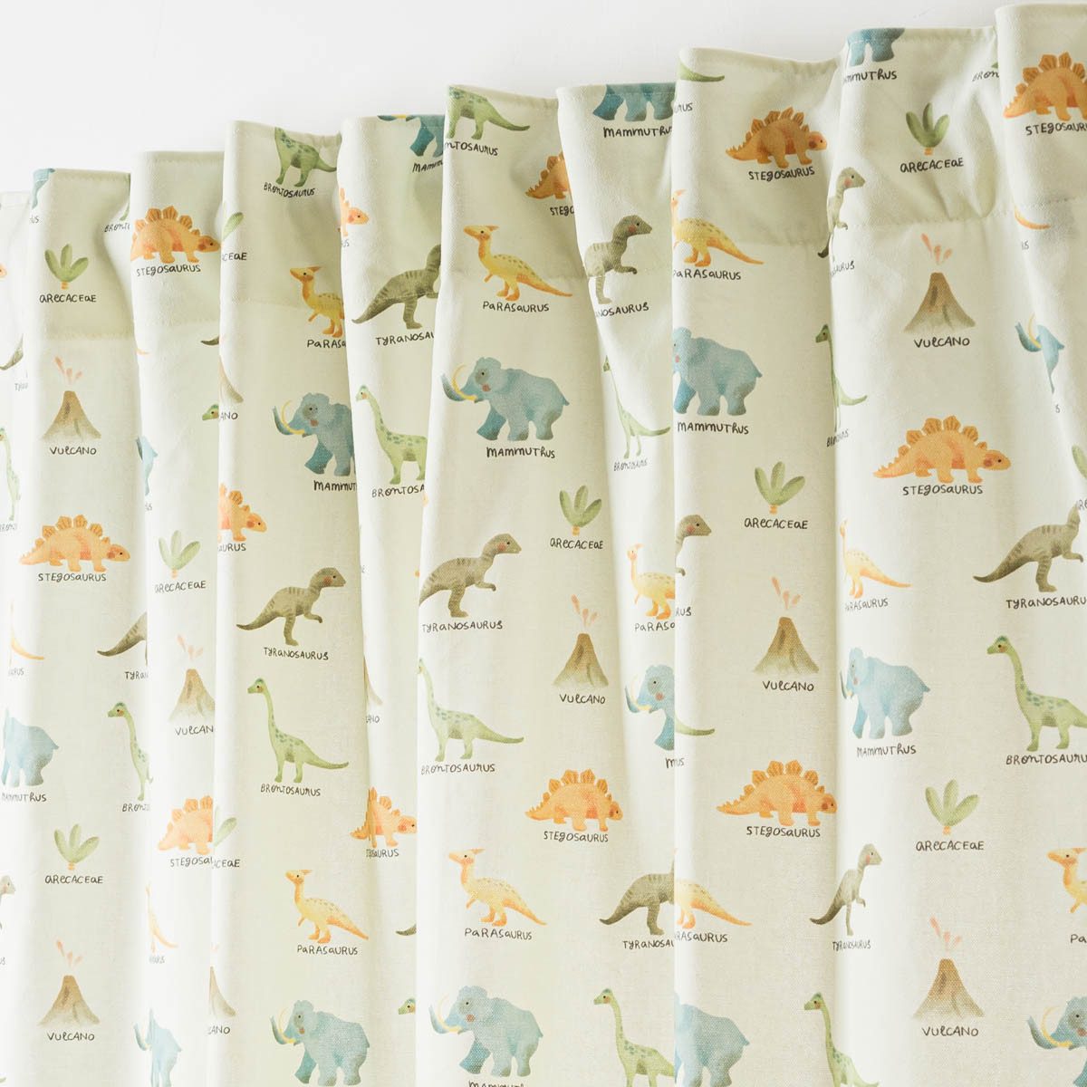 SCHÖNER LEBEN. Vorhang GardineKinderzimmer Smok-Schlaufe Dinosaurier mintgrün bunt 245cm, Smokband, blickdicht, Baumwolle, handmade