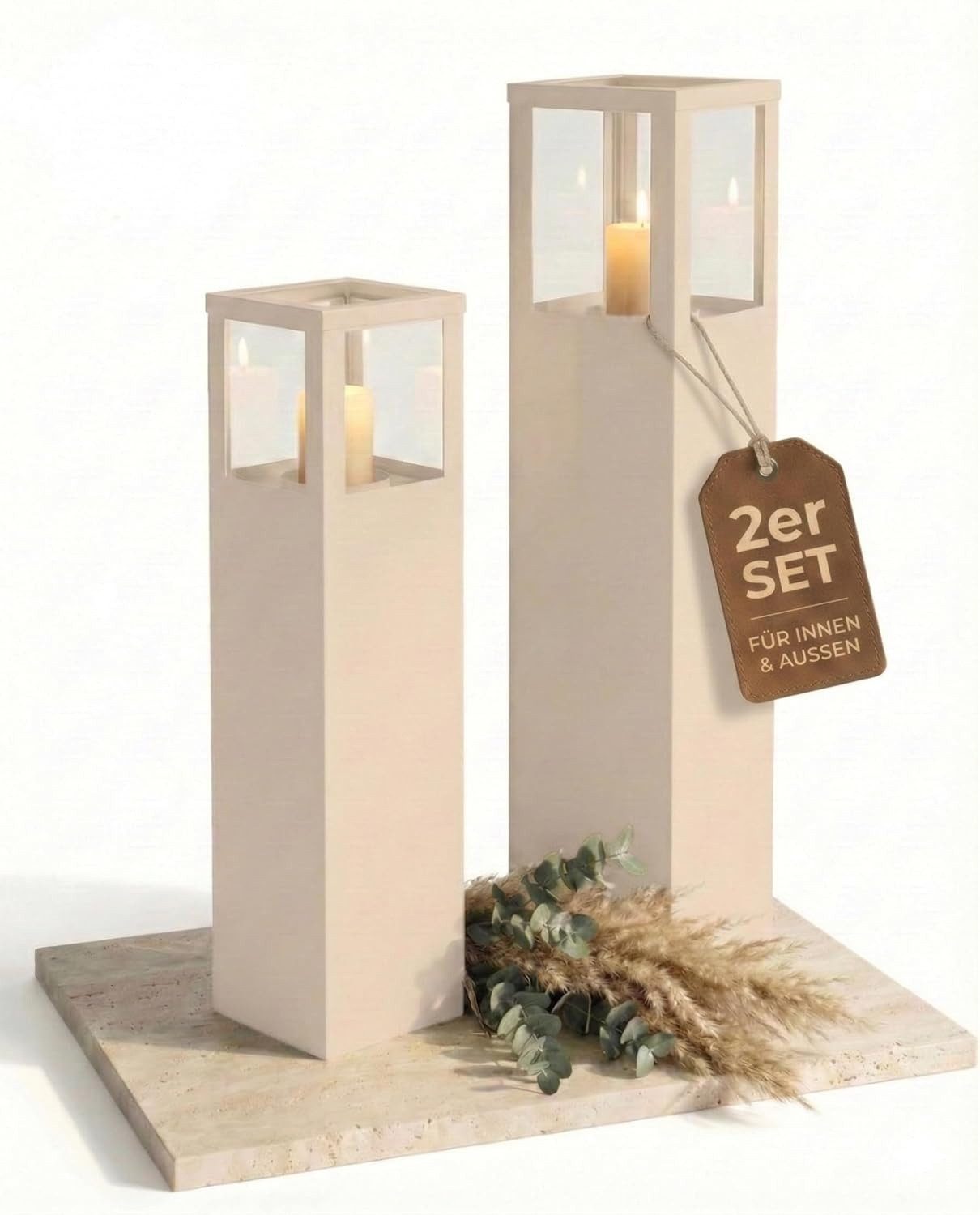 Bentson Windlicht Windlichtsäule 2er Set, 75cm + 95cm (2 Windlichtsäulen unterschiedliche Höhen 75 & 95cm, 2 St., Outdoor Garten-/Balkondeko), Erhältlich in Schwarz & Rost-Design