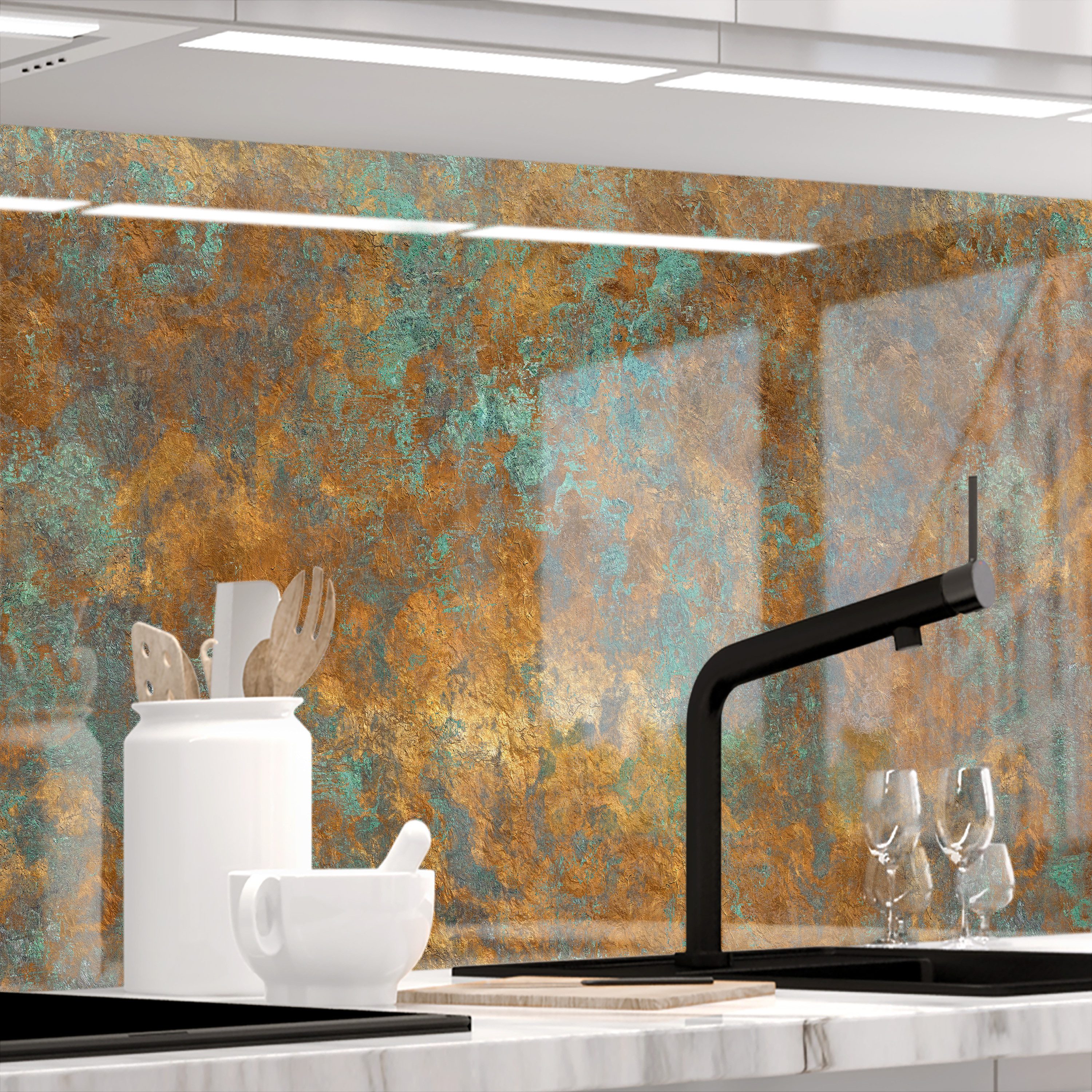 Stickerprofis Küchenrückwand VINTAGE BRONZE (Glasoptik), (Premium), 1,5mm, selbstklebend, hält auf besonders vielen Öberflächen