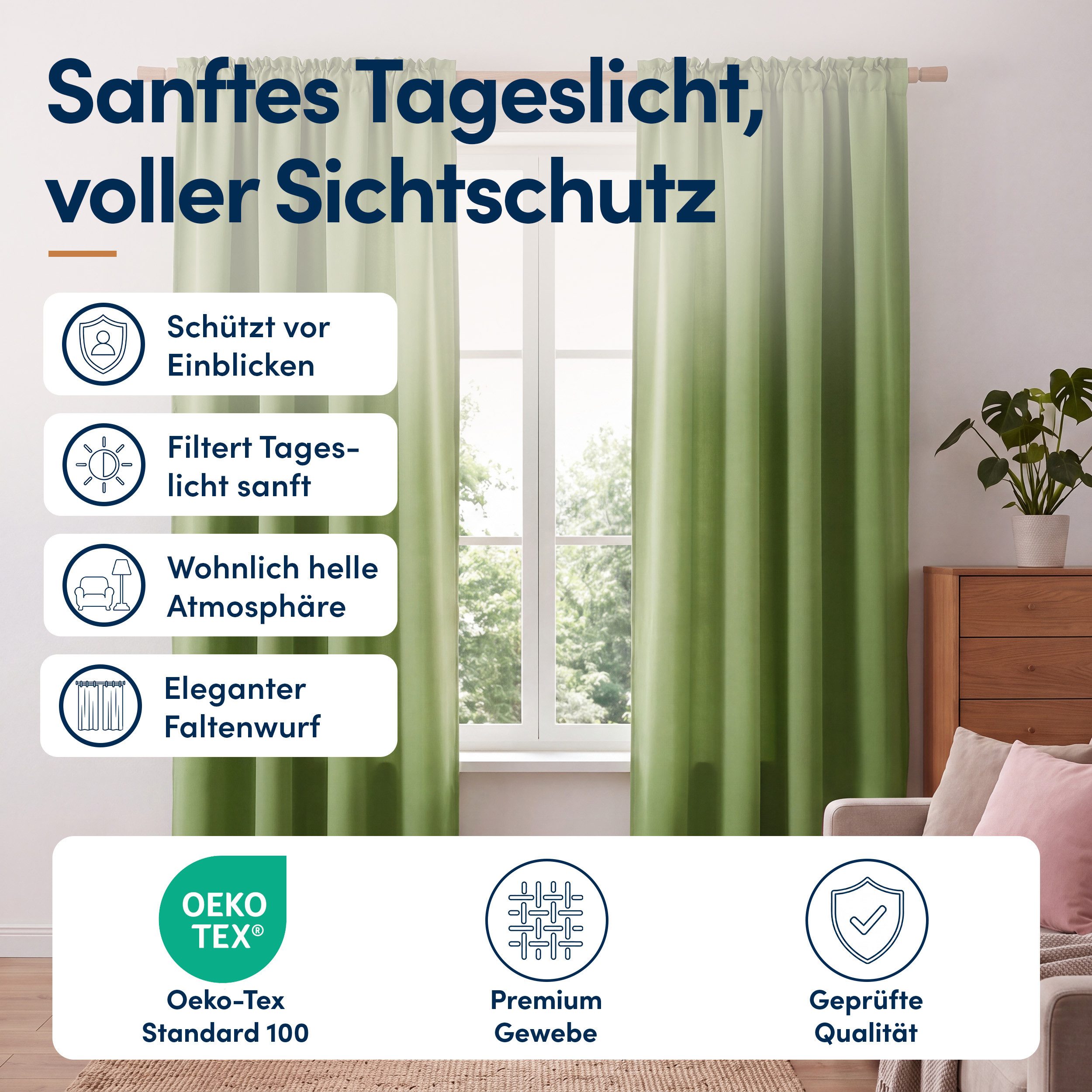 Stoffschmiede Gardine Blickdicht - Kräuselband & Ösen, Kräuselband – Bild 2 von 5