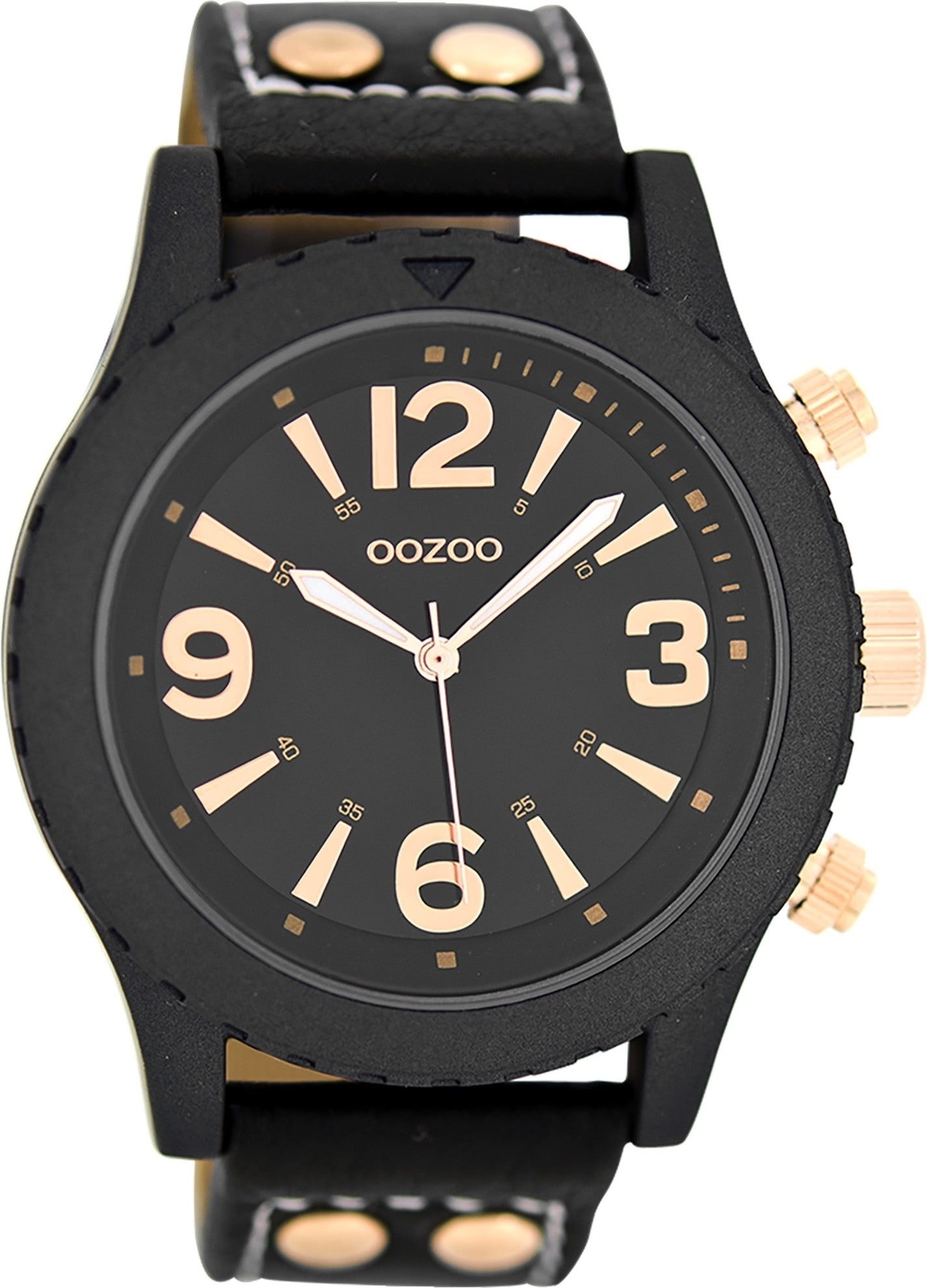 OOZOO Quarzuhr Oozoo Herren Armbanduhr schwarz Analog, (Analoguhr), Herrenuhr rund, groß (ca. 45mm) Lederarmband, Elegant-Style
