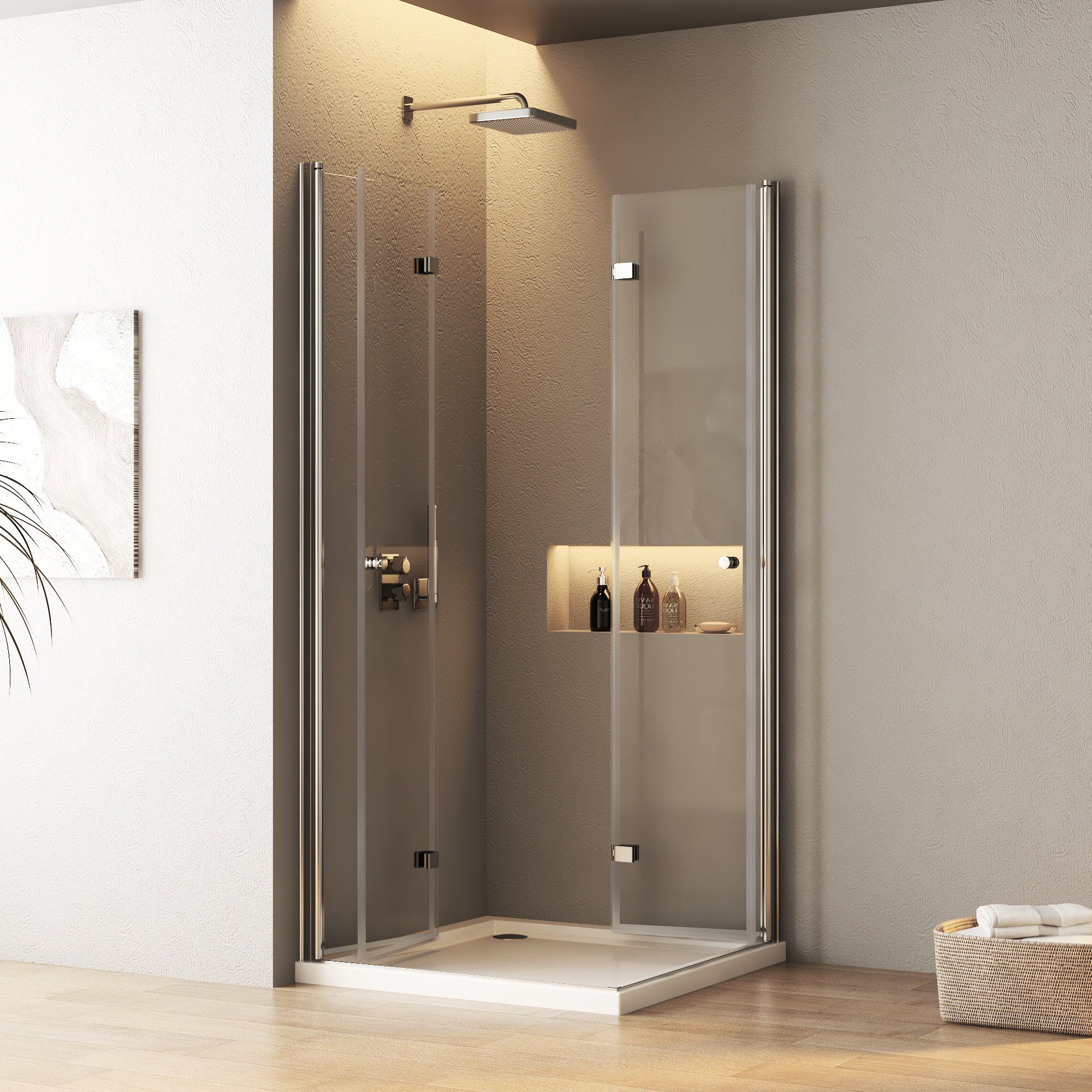 Boromal Eckdusche Duschkabine Eckeinstieg Falttür 185/195H Duschwand Duscha günstig online kaufen