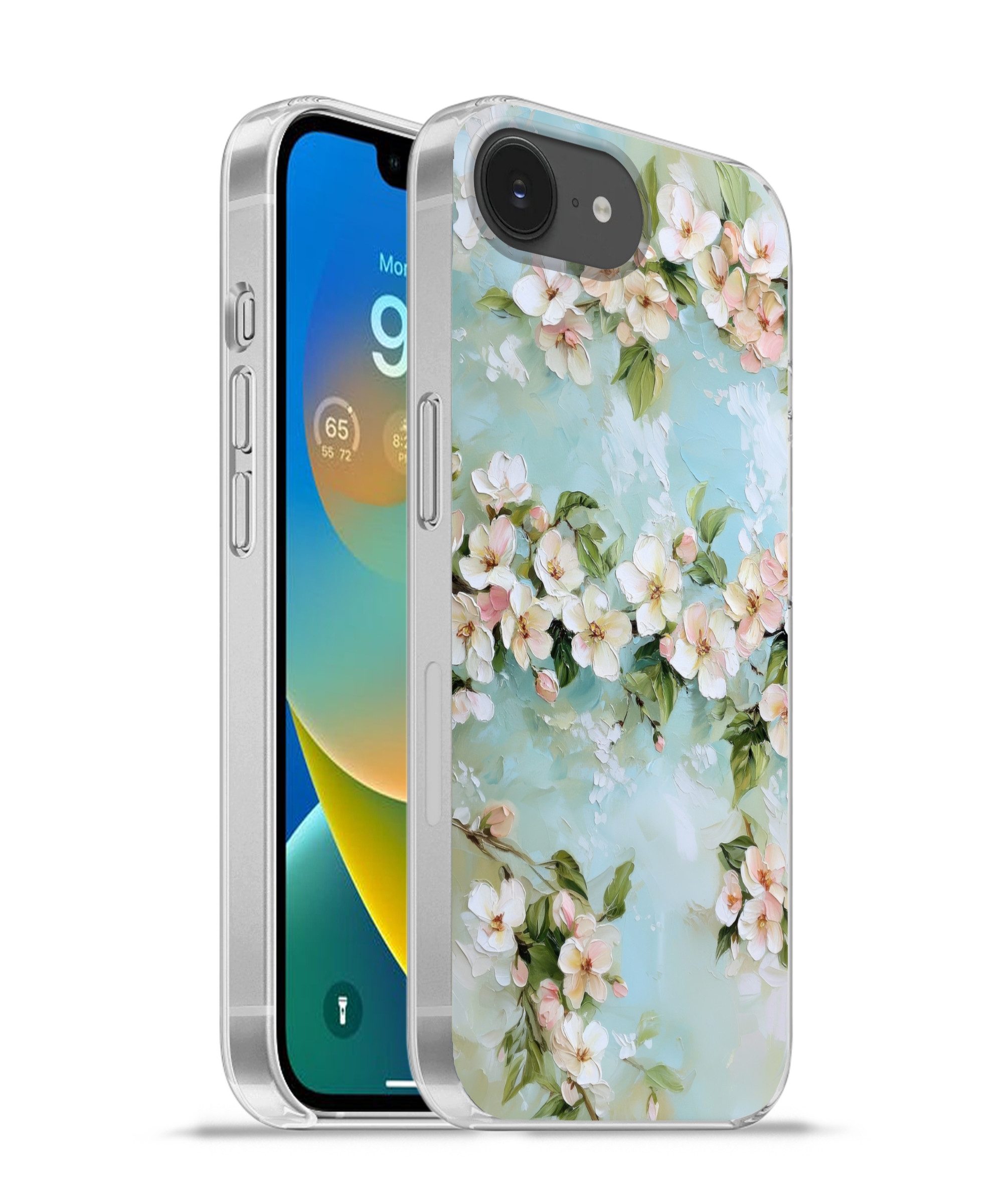 MuchoWow Handyhülle für Apple iPhone 16e Blüte - Blätter - Hellblau, Smartphone-Bumper, Print, Handy Schutzhülle Dünn