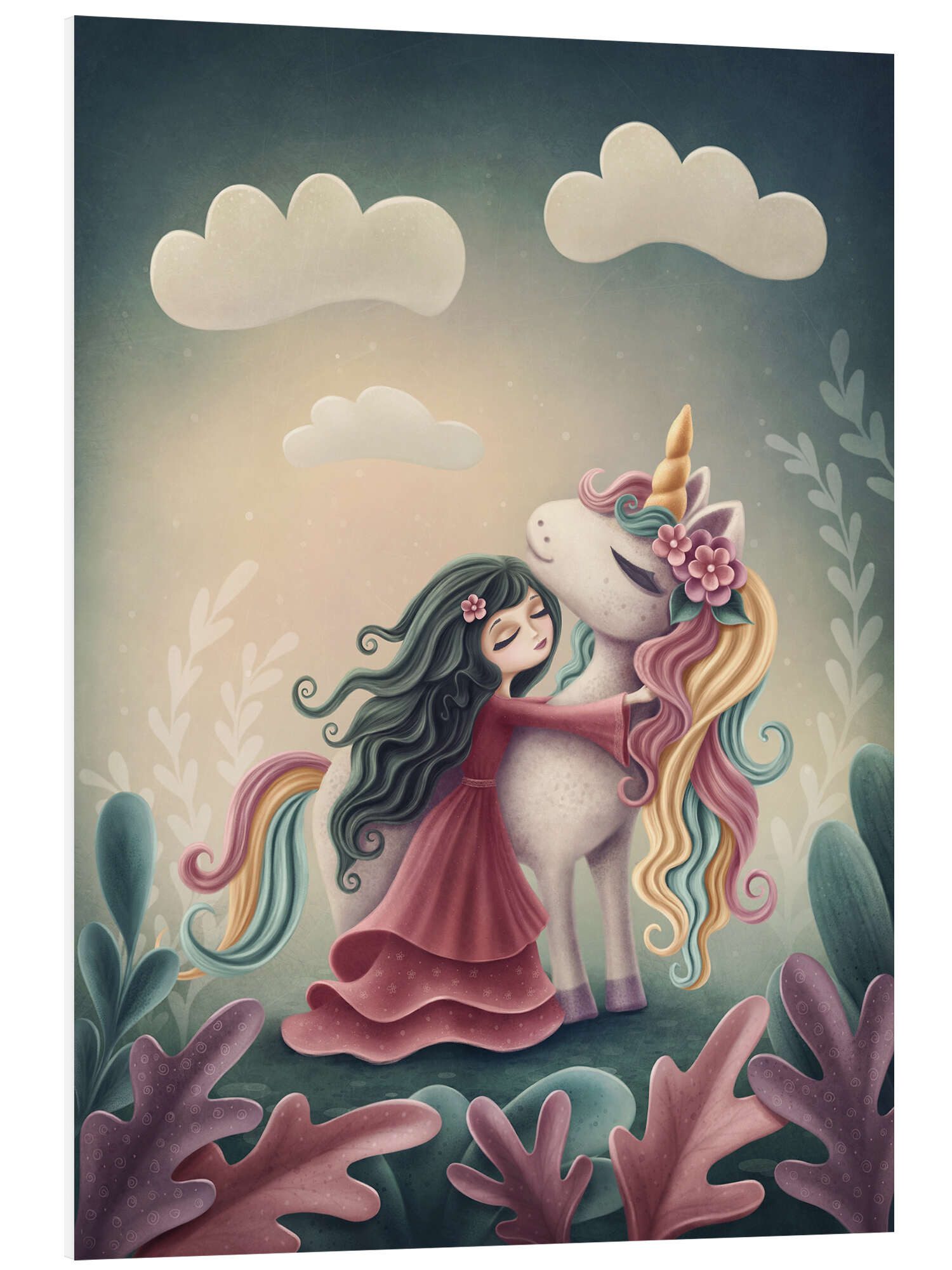 Posterlounge Wandbild Einhorn mit kleinem Mädchen, Elena Schweitzer, erhältlich als Poster, Leinwandbild, Wandsticker oder Acrylglasbild