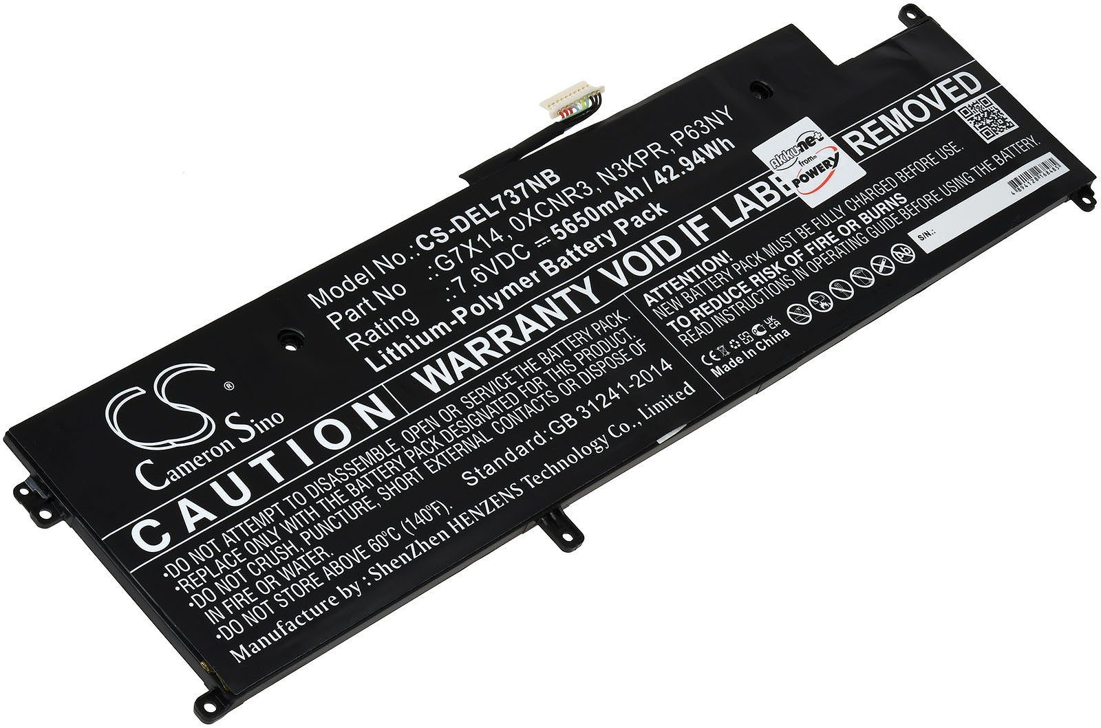 Powery Akku für Dell Latitude 13 7370 Laptop-Akku 5650 mAh (7.6 V)