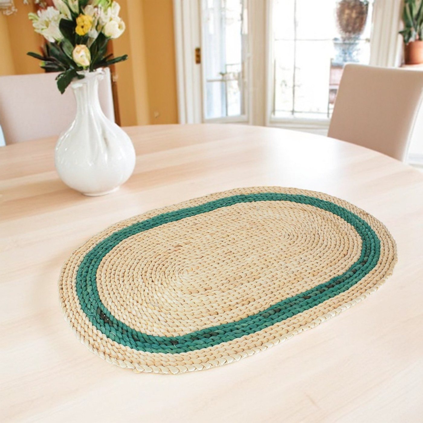 Macosa Home Platzset 4 Stk. Maisstroh oval Natur Grün Platzmatten Strohmatte modern, (Dekomatte, Platzdeckchen Tischmatte), boho Tischset Tischuntersetzer Tellerunterlage