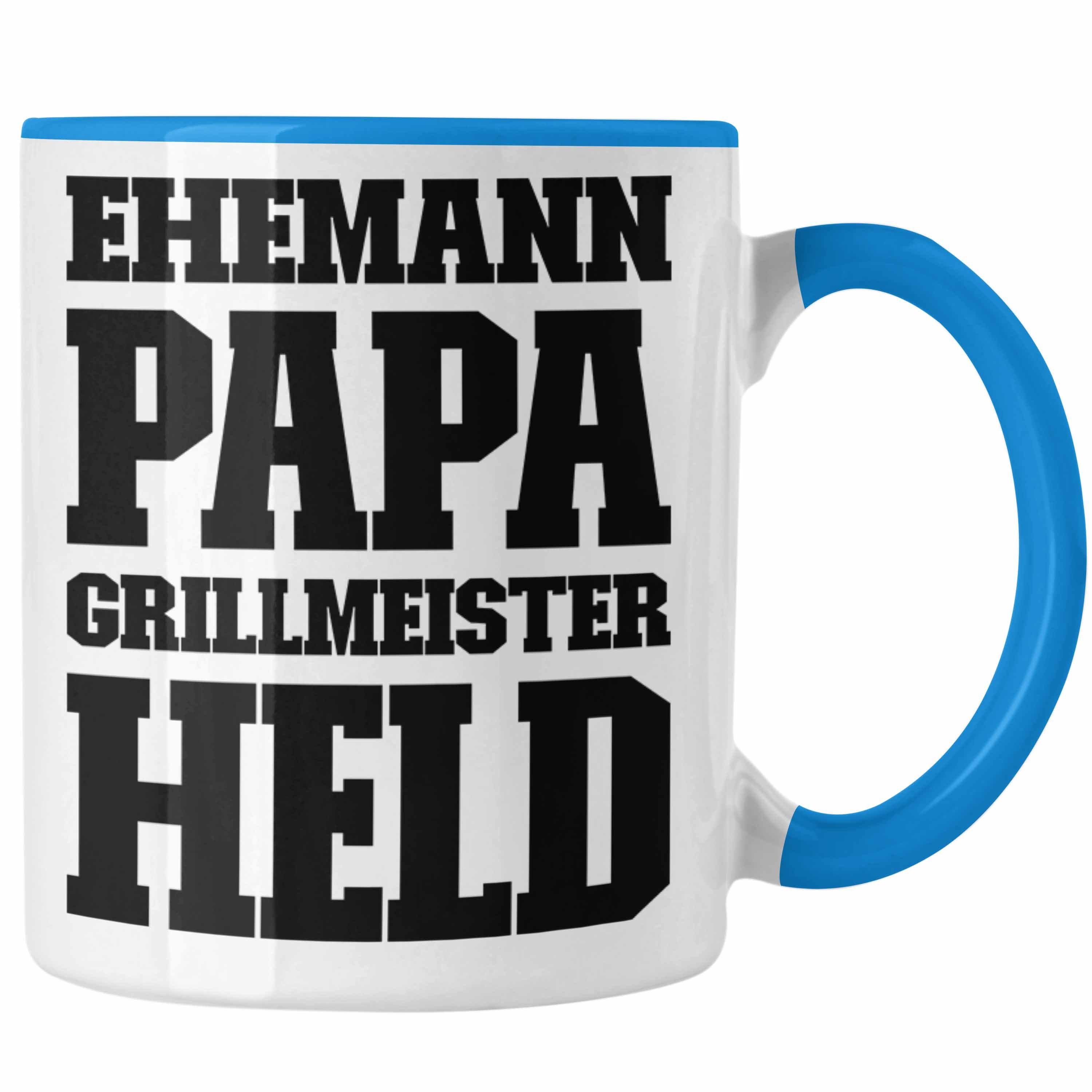 Trendation Tasse Trendation - Ehemann Papa Grillen Geschenk Tasse Held Sommer Kaffeetasse Becher Vatertag Geschenkidee Blau
