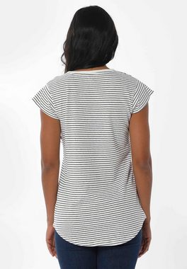 ORGANICATION T-Shirt Women's Striped V-neck T-shirt in Off White/Navy