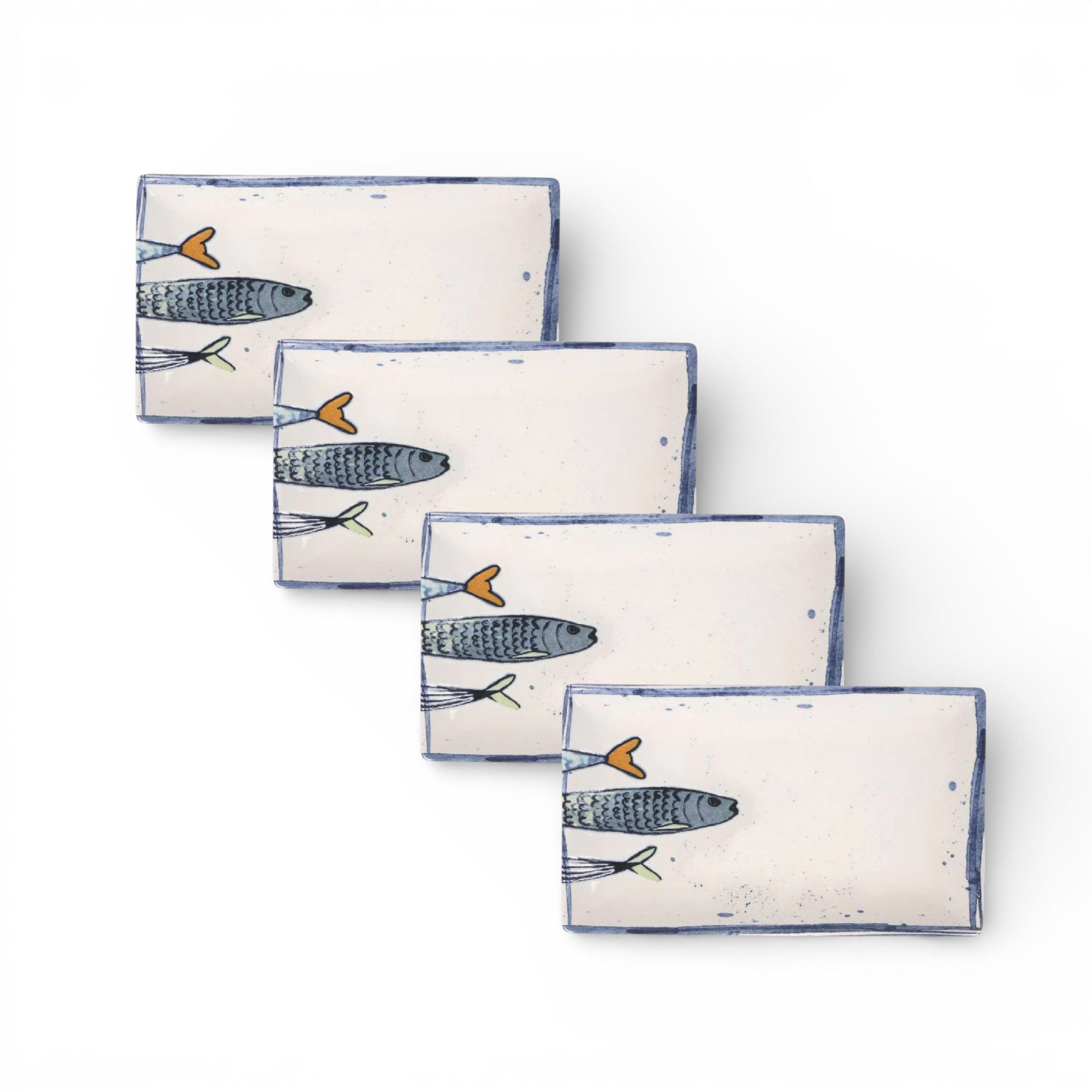 WestCraft Speiseteller Teller im mediterranen Design mit Sardinen-Motiv 2.0, Maritime Teller, (4 St), 4er Set, hochwertig und robust - langlebig und vielseitig einsetzbar