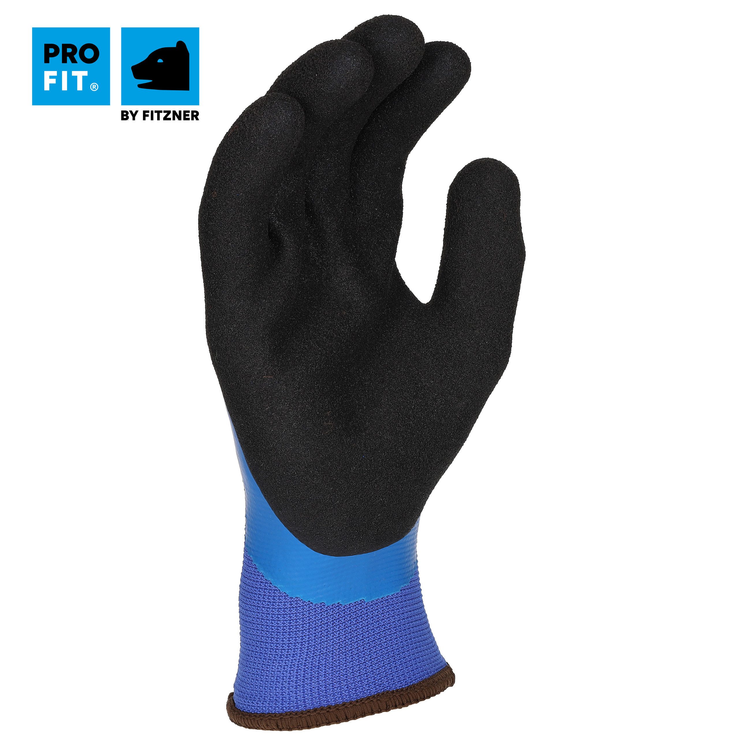 PRO FIT Winter-Arbeitshandschuhe Absolut Cool, Arbeitshandschuhe aus Latexschaum, Blau/Schwarz (6, Paar) Vollgetaucht, angenehm Wärmend, fester Griff, Lebensmittel zugelassen
