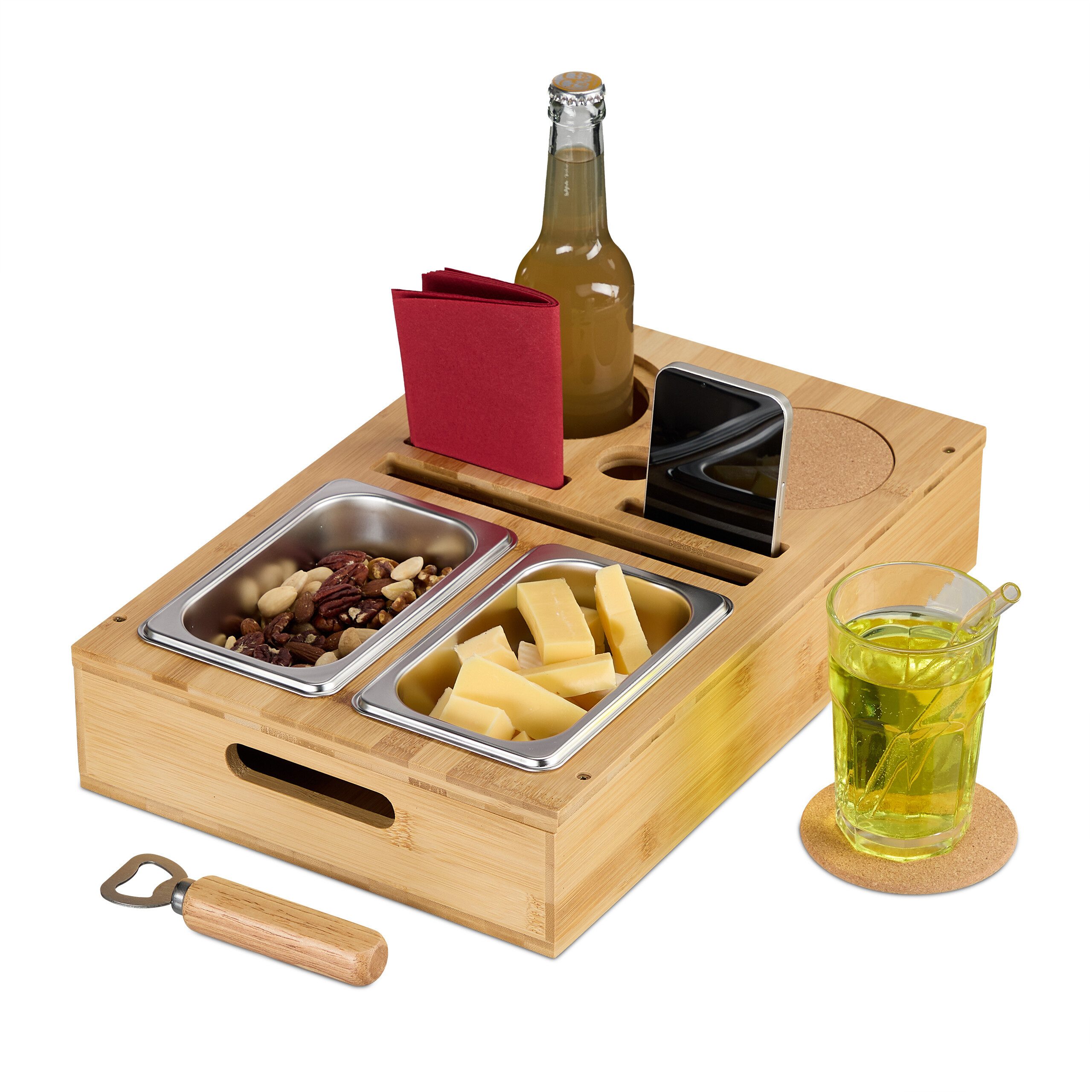 relaxdays Tabletttisch Couchbar mit Snackschalen, Natur günstig online kaufen