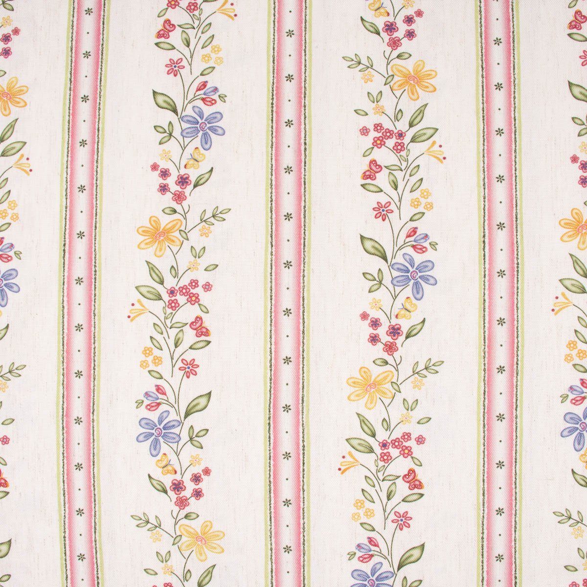 Stoff Gardinenstoff Dekostoff Landhausstoff Streifen Blumen natur bunt 1,60m, made in Germany