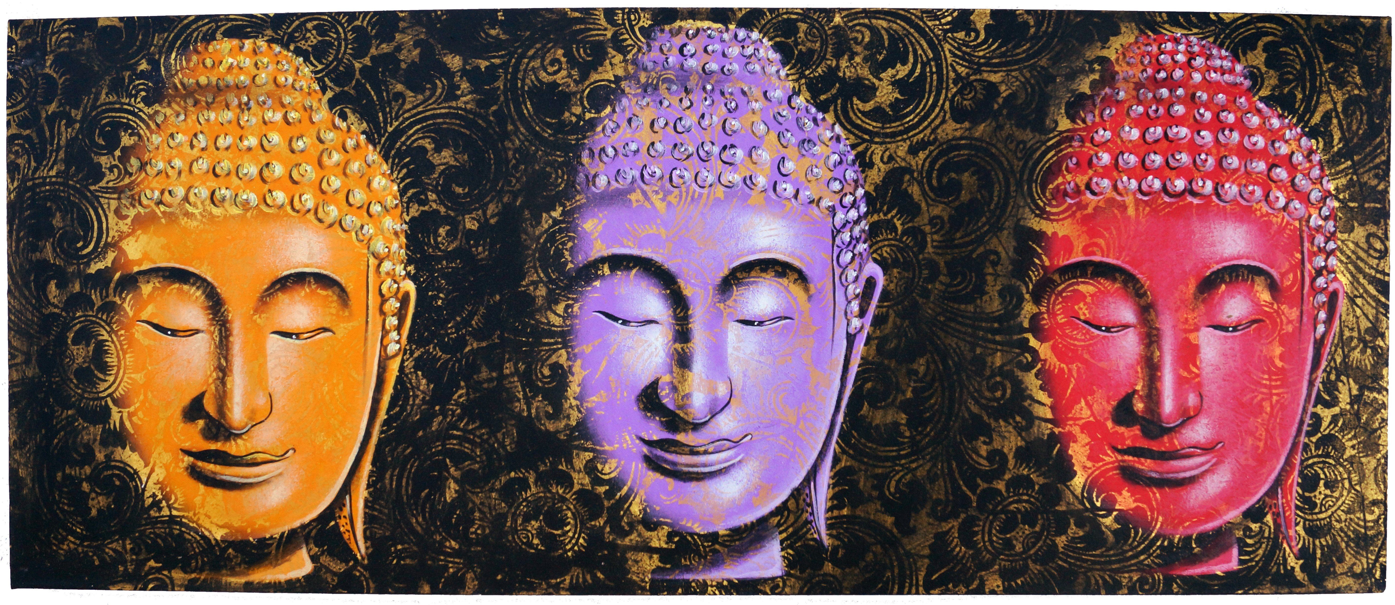 Guru-Shop Buddhafigur Gemälde auf Leinwand 120*45 cm