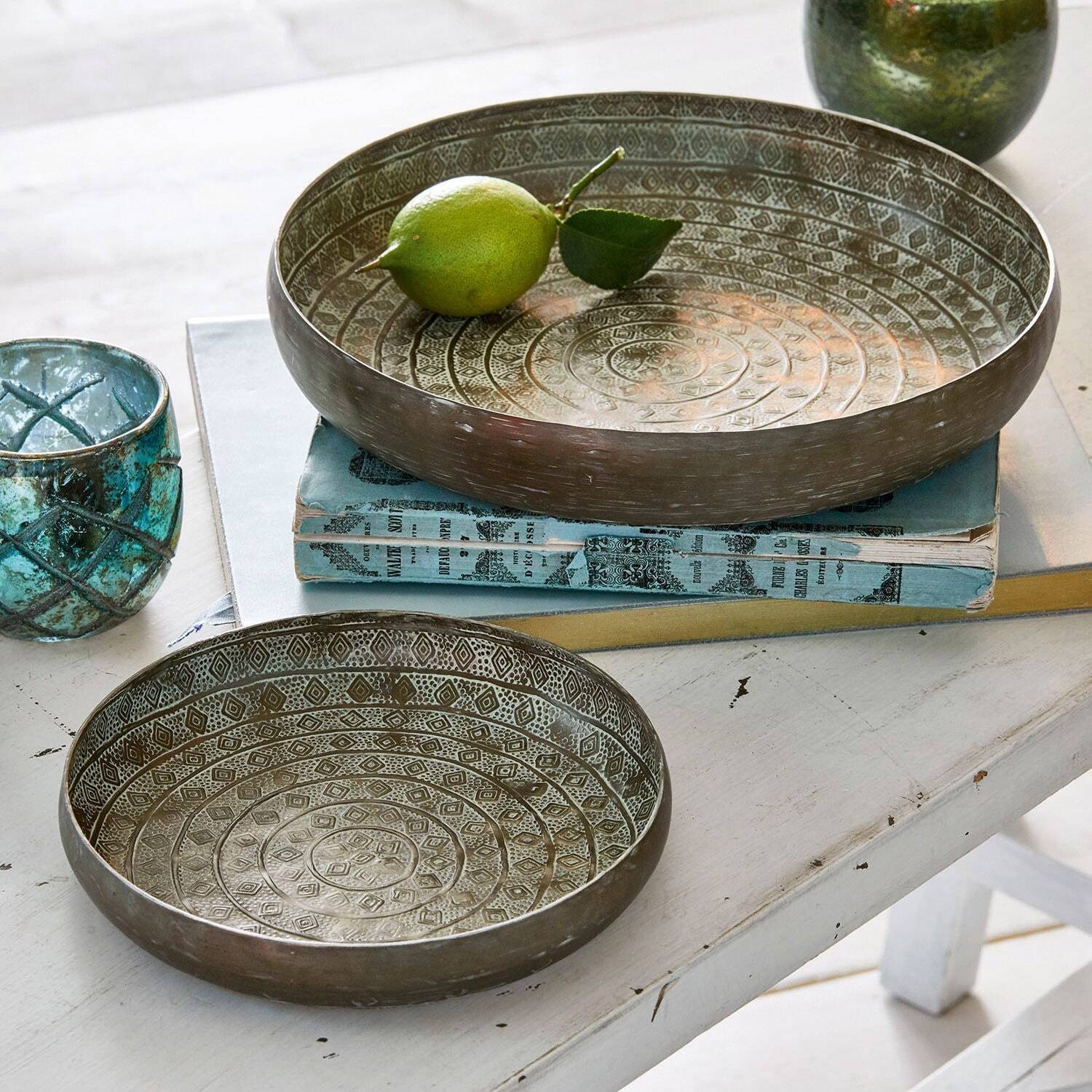 Mirabeau Tablett Tablett 2er Set Birse antikbronze, Aluminium