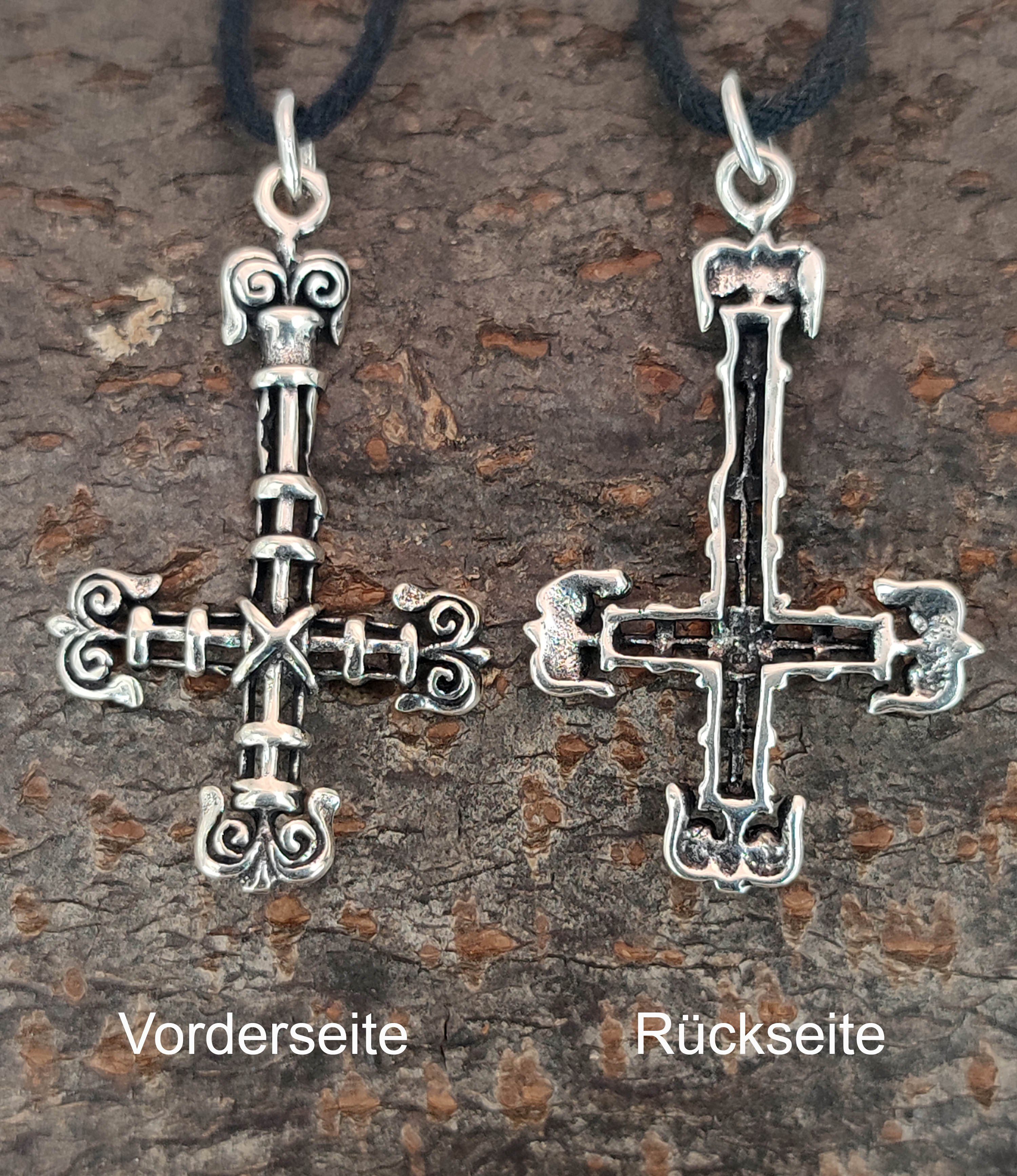 Kiss of Leather Kettenanhänger umgedrehtes Kreuz Satan Teufel 925 Silber Sterling umgekehrtes