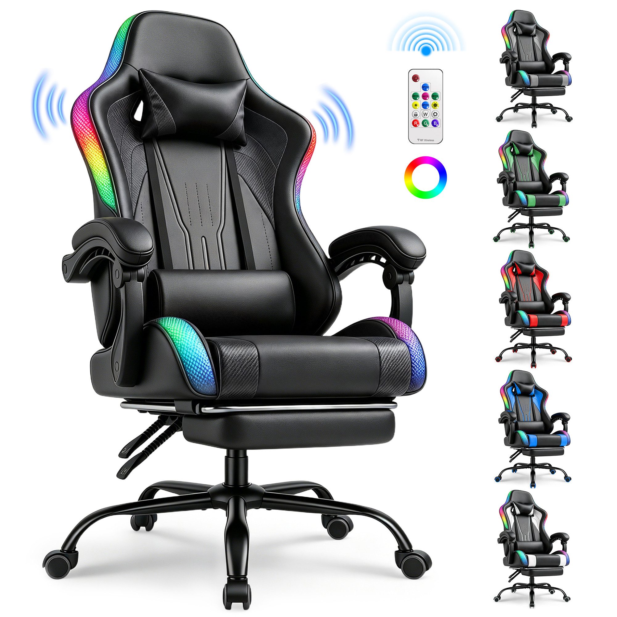 Gaming-Stuhl mit LED,Ergonomisch,Fußstütze,computerstuhl,gaming stuhl mit massage
