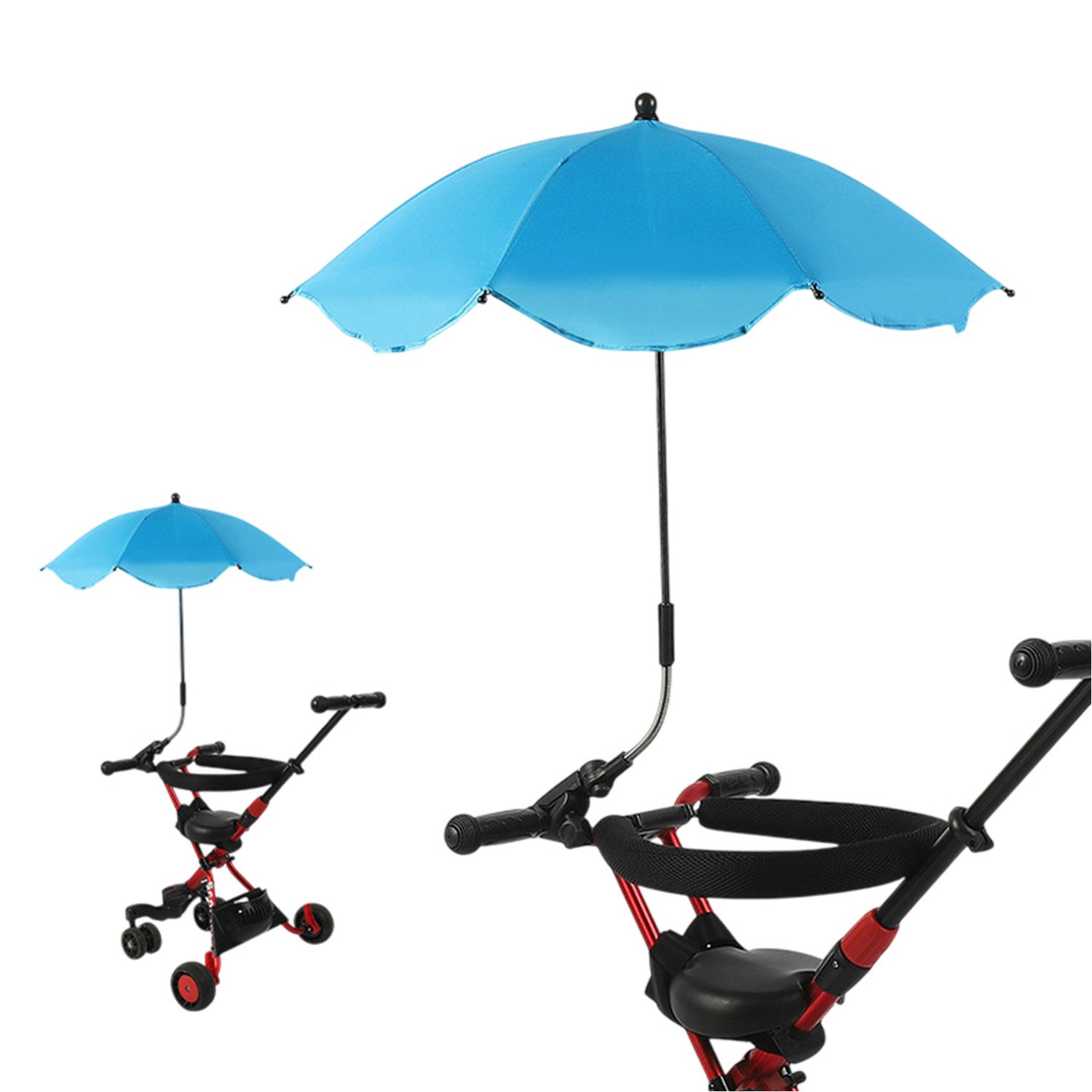 Refttenw Kinderwagenschirm Sonnenschirm Kinderwagen UPF50+ mit Verstellbarer Universeller Klemme, Ø 66 cm