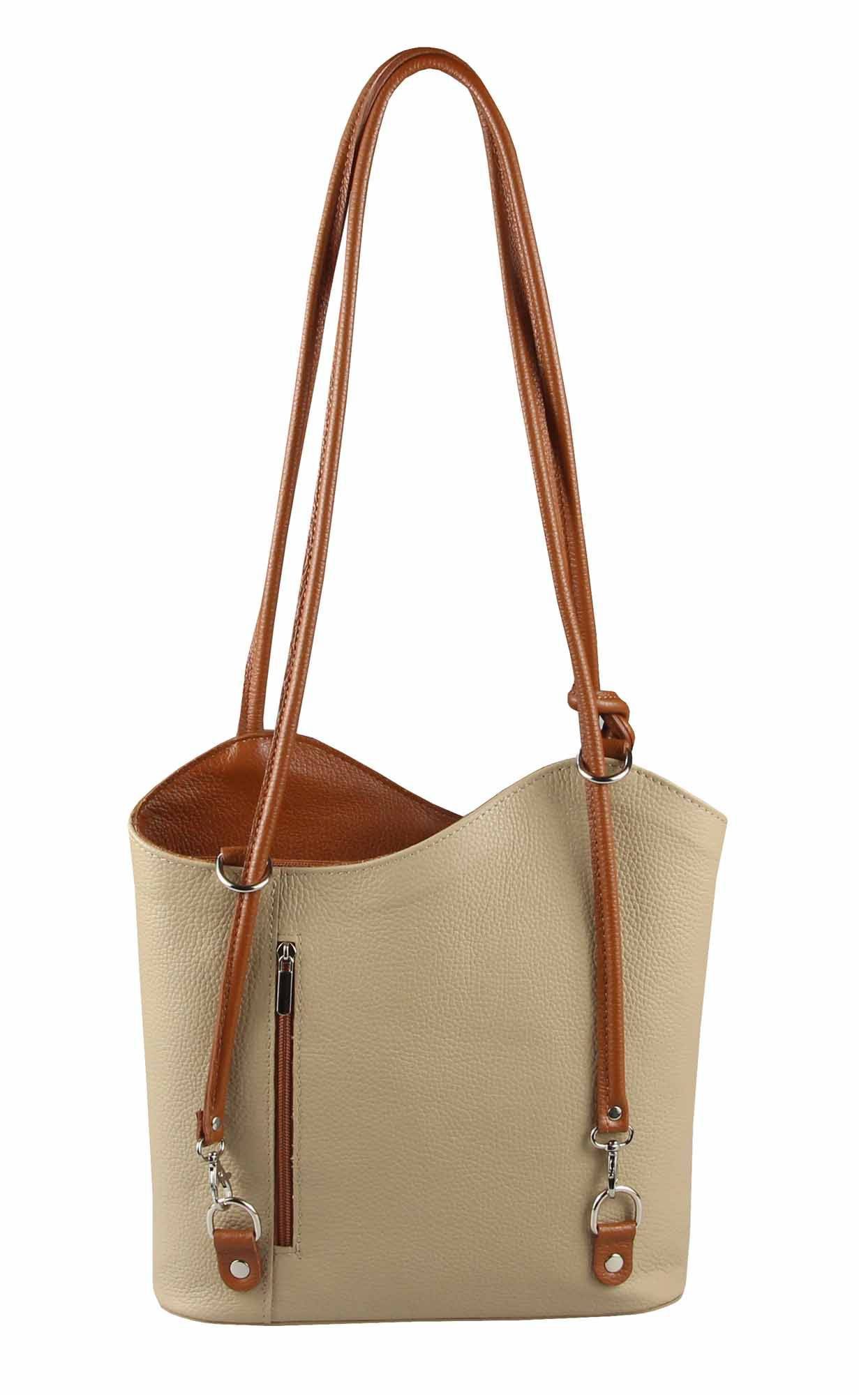 ITALYSHOP24 Rucksack Made in Italy Damen Leder Tasche RUCKSACK Schultertasche Shopper Reise, Handtasche Ledertasche Backpack Umhängetasche Urlaub CityRucksack