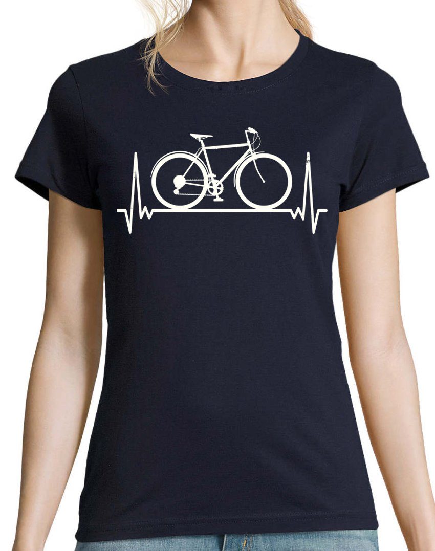 Youth Designz T-Shirt Heartbeat Fahrrad Shirt mit Frontprint Navyblau Damen trendigem