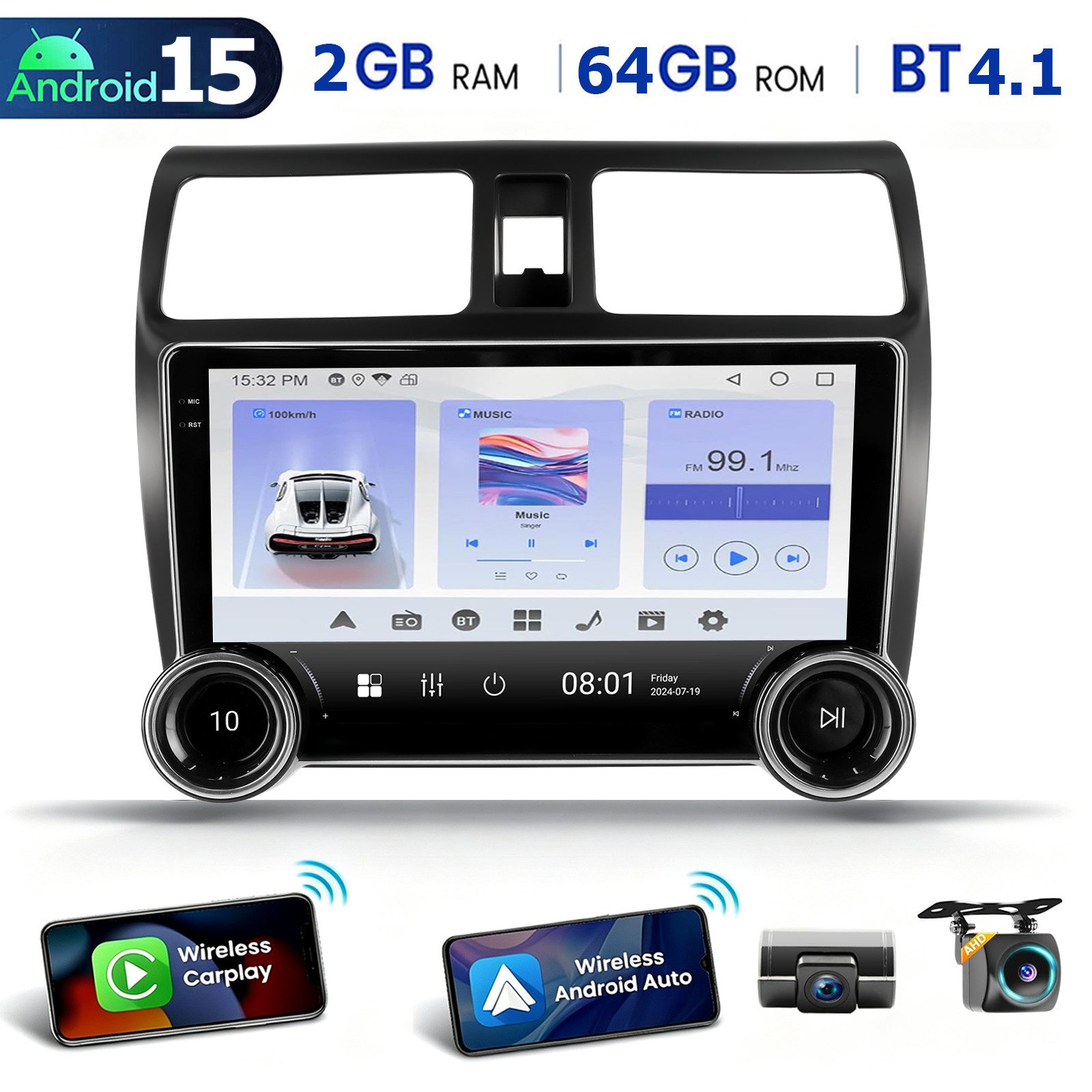ESSGOO 10" Android15 WiFi GPS Navi RDS Für Suzuki Swift 2003-2010 CarPlay ES5 Autoradio (RDS, 4+64GB(optional), FM, AM, DAB+ (optional), Wireless Apple Carplay & Android Auto,2 DIN,WMA,ASP)