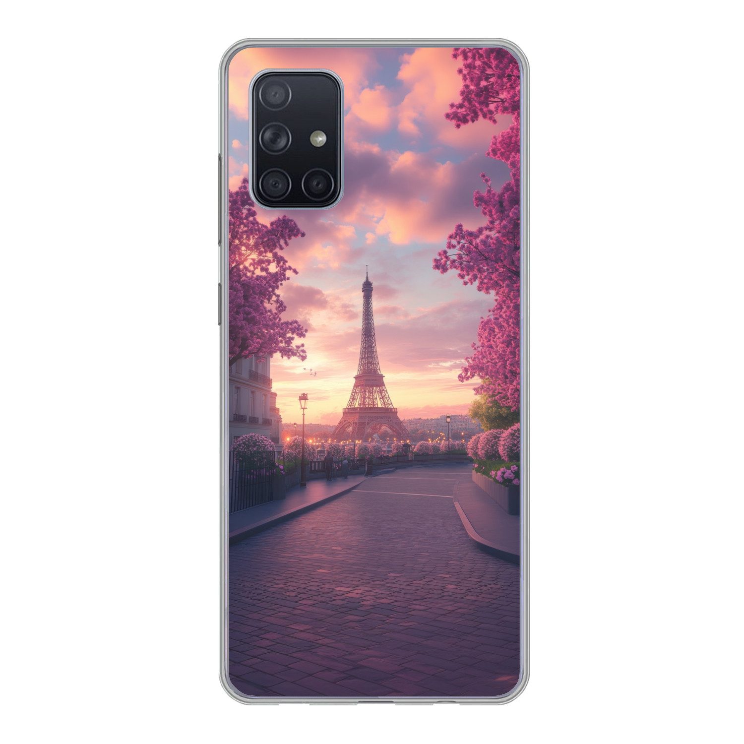 MuchoWow Handyhülle für Samsung Galaxy A51 Eiffelturm - Paris - Rosa, Smartphone-Bumper, Print, Handy Schutzhülle Dünn