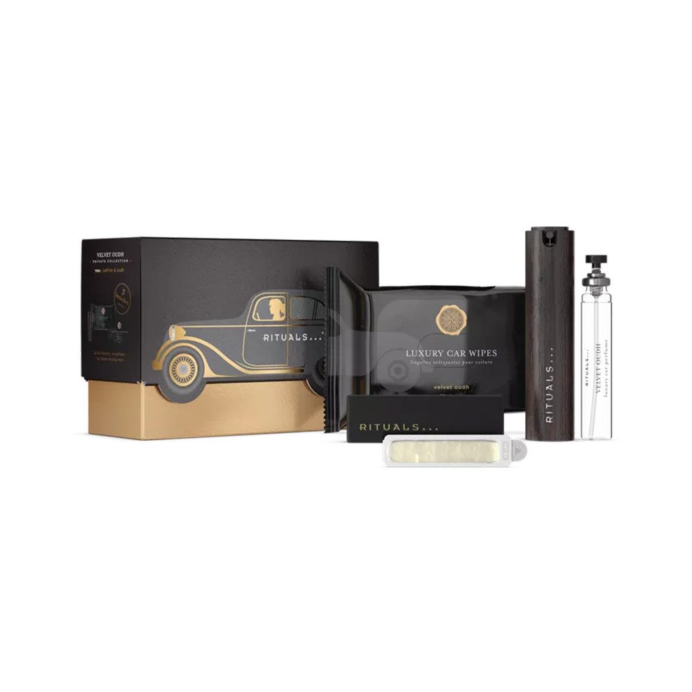 Rituals Pflege-Geschenkset Rituals Private Collection Velvet Oudh Car Gift Set Geschenkset L, 4-tlg., Enthält Lufterfrischer, Reinigungstücher und Spray