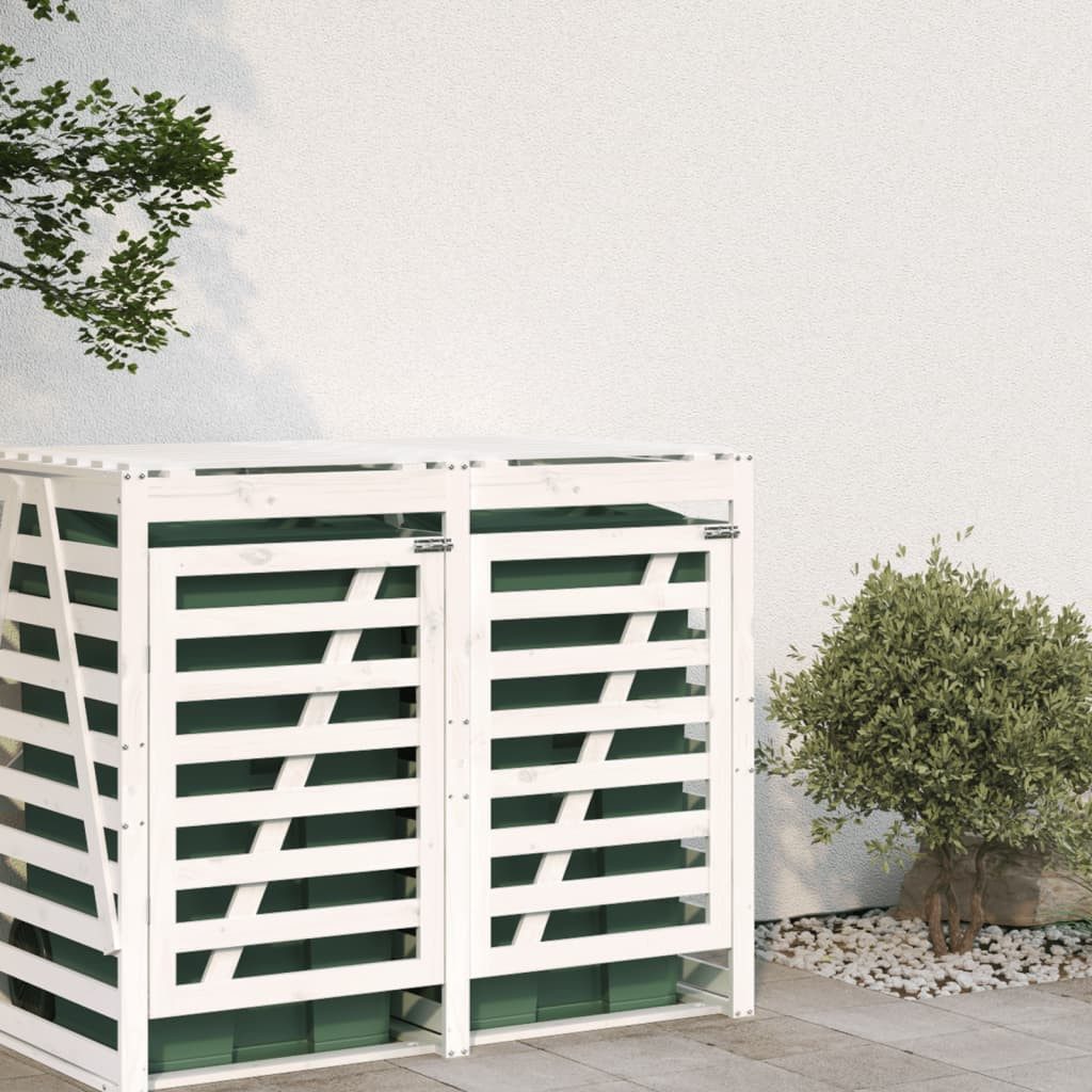 vidaXL Mülltonnenbox Erweiterung für Mülltonnenbox Weiß Massivholz Kiefer