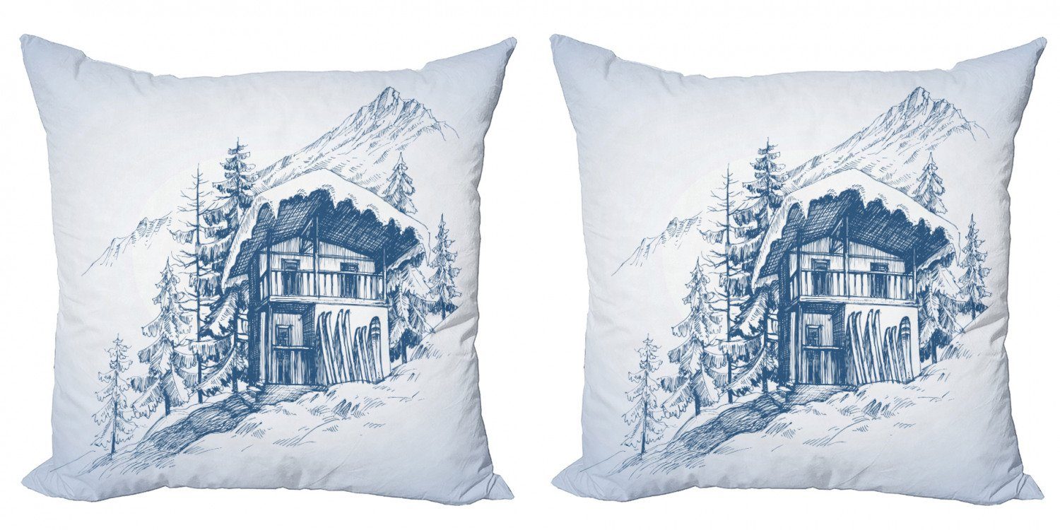 Kissenbezüge Modern Accent Doppelseitiger Digitaldruck, Abakuhaus (2 Stück), Winter Skizze des Ski Hut Resort | Kissenbezüge