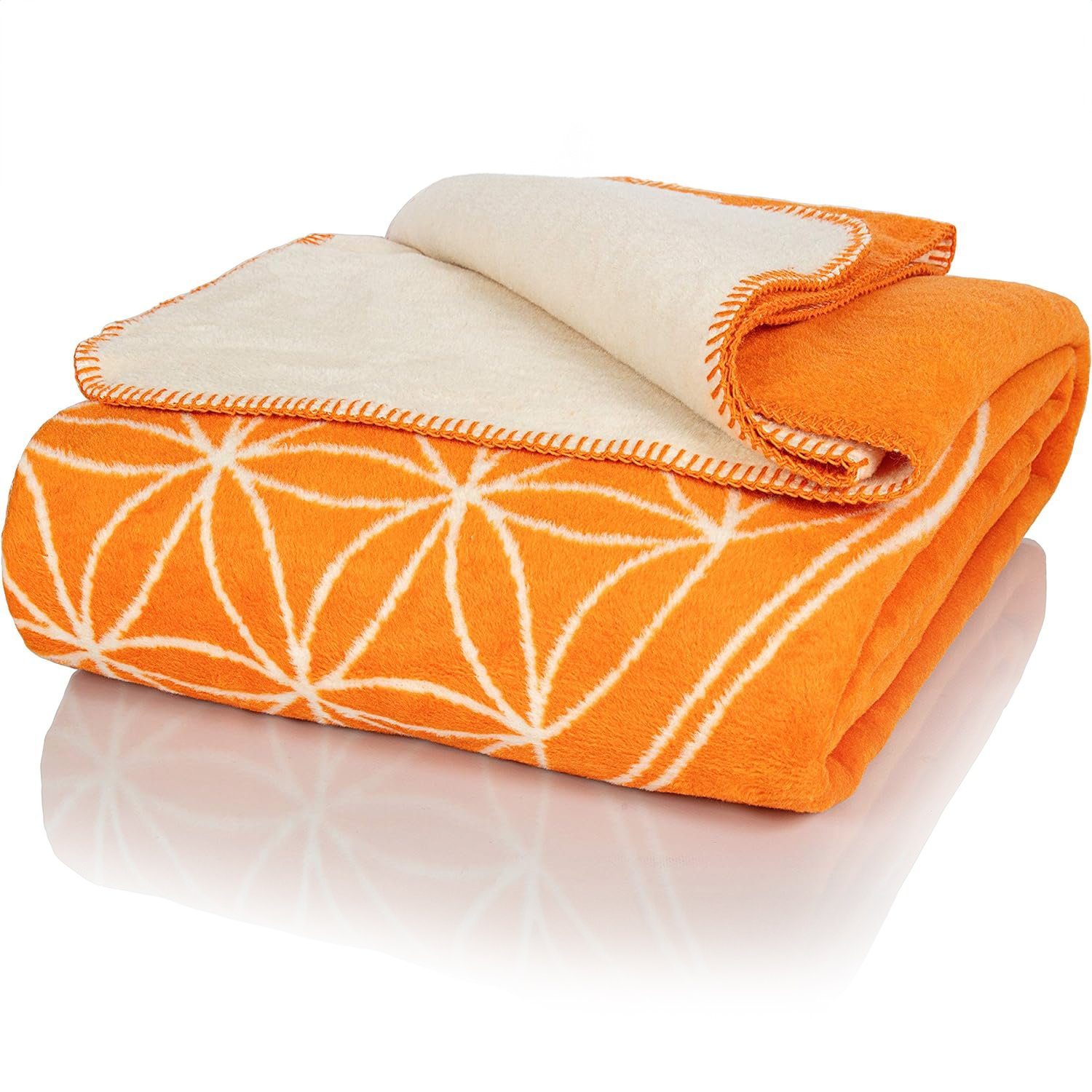 Wolldecke J2BO Kuscheldecke Baumwolle, Blume des Lebens Orange-Ecru, 150x20 günstig online kaufen