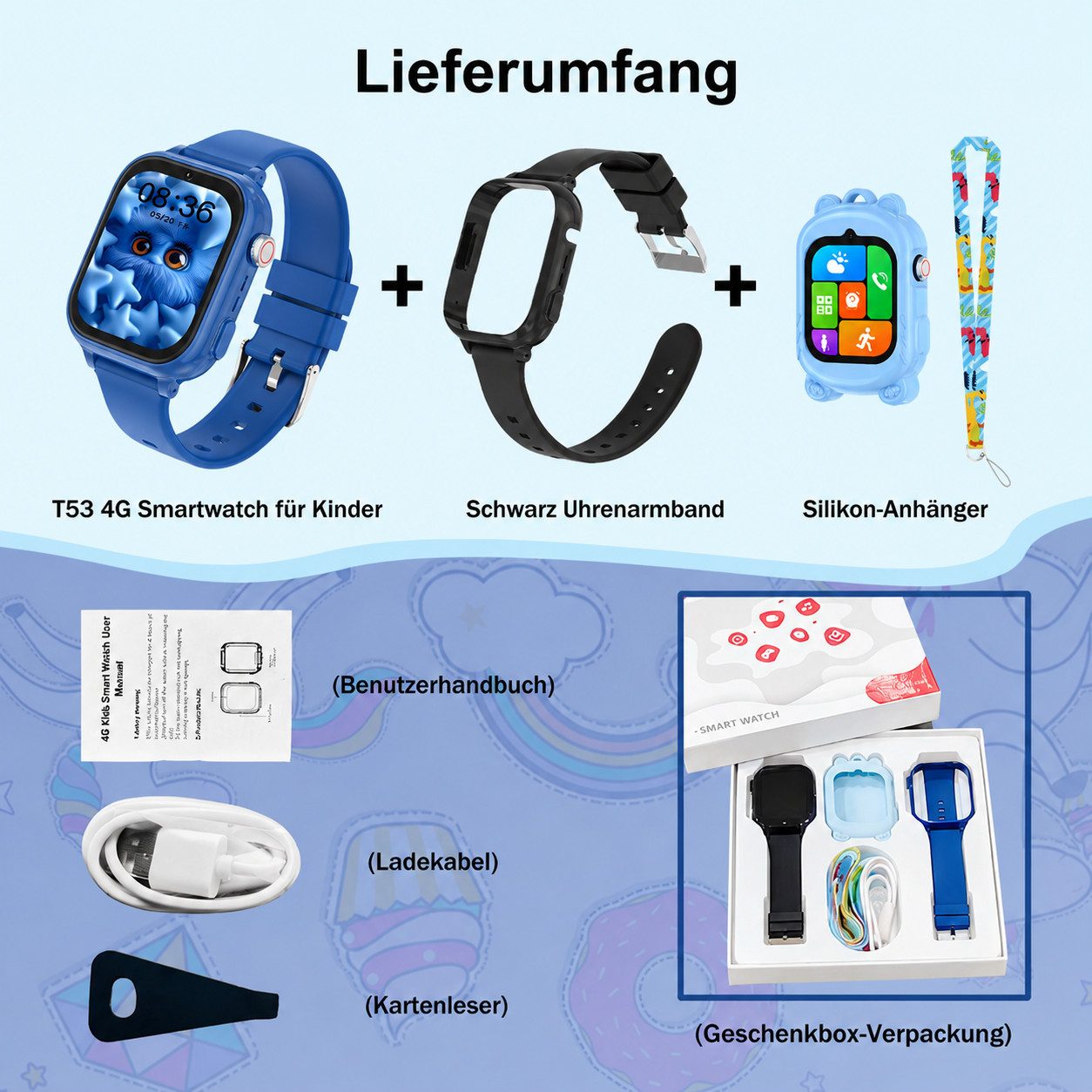Vashoy 2026 Kinderuhr T53Neue Smartwatch Kinder mit GPS, Kameras, Smartwatch (5 cm/1.83 Zoll, Android/4G (LTE) 4G Telefonfunktionen Smartwatch, 7-tlg., Schulmodus,Geschenke für Kinder im Alter von 5 bis 16 Jahren