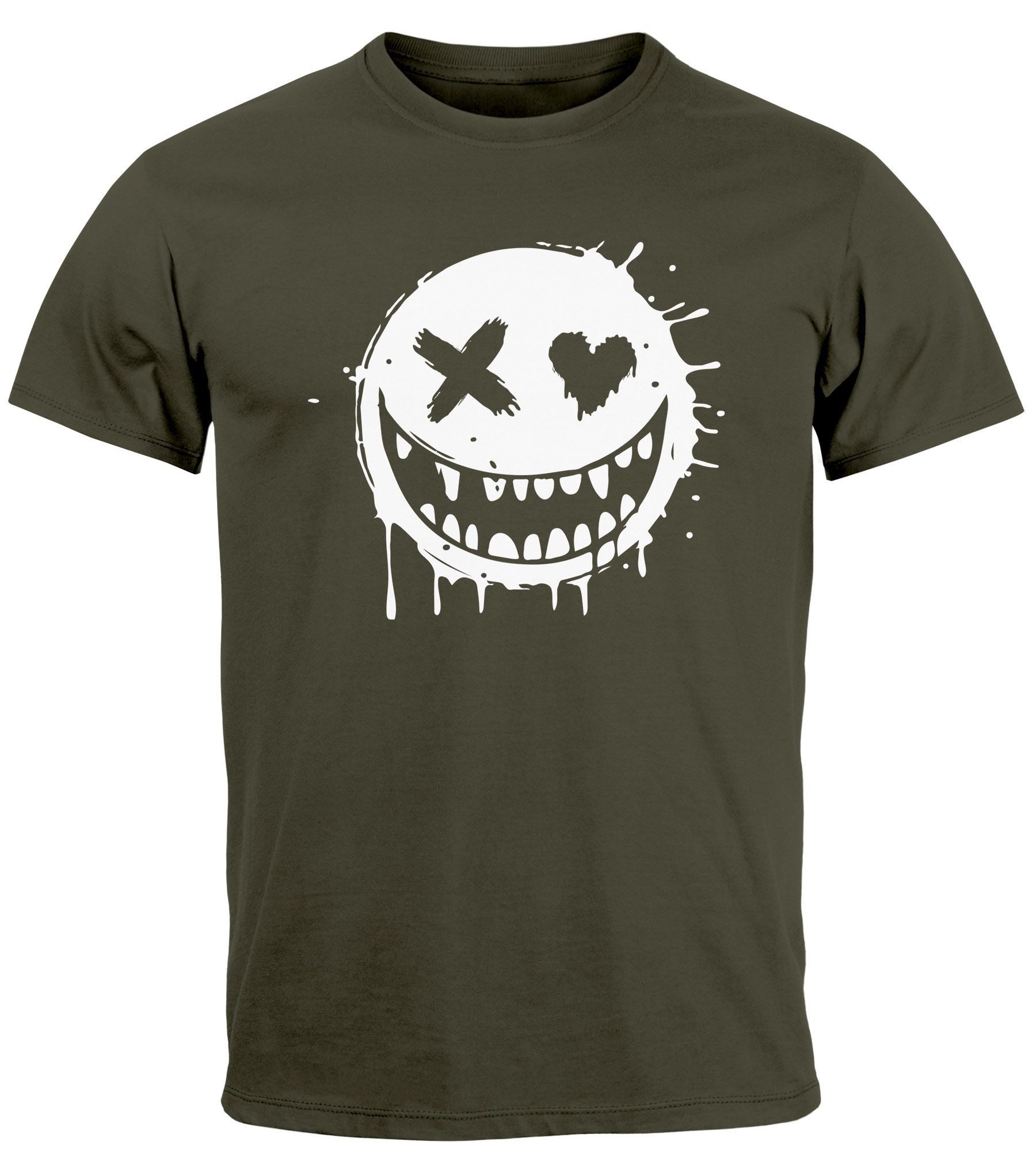 Print-Shirt Herren T-Shirt Print Aufdruck Motiv Smiling Drip Face Printshirt