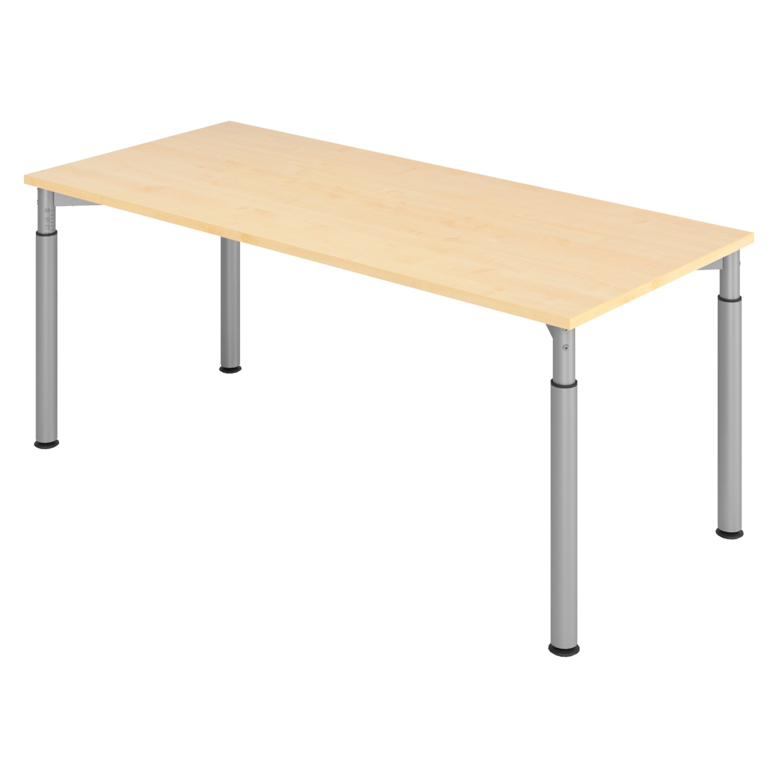 bümö Schreibtisch Serie-Y höhenverstellbar, Rechteck: 180 x 80 cm - Dekor: Ahorn - Gestell: Silber