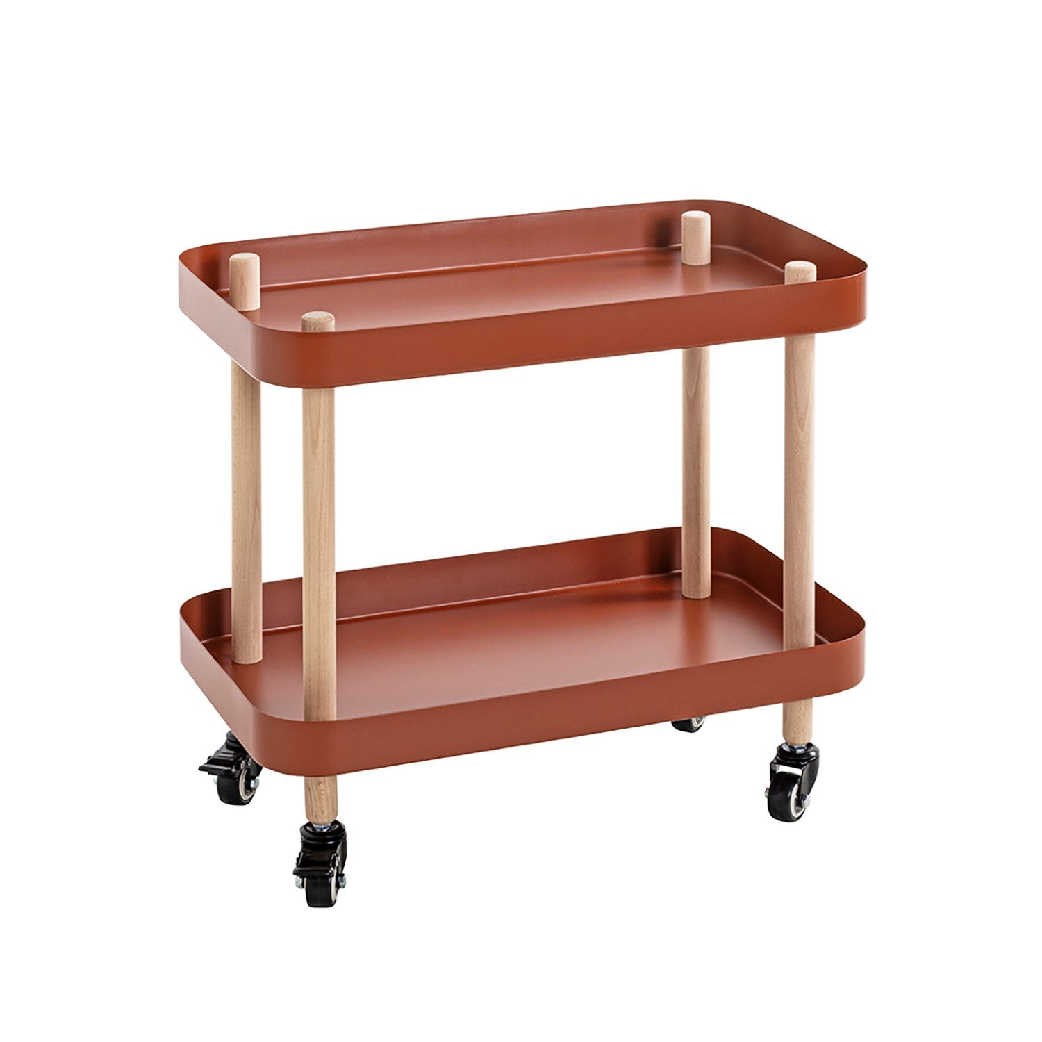 HAKU Beistelltisch LEVIN 2 Tisch - natur-rot - Massivholz, Metall - H. 47cm x B. 50cm (1xBeistelltisch auf Rollen, Dekotisch - kleiner Tisch), Tisch - Ablagetisch - Couchtisch - Sofatisch