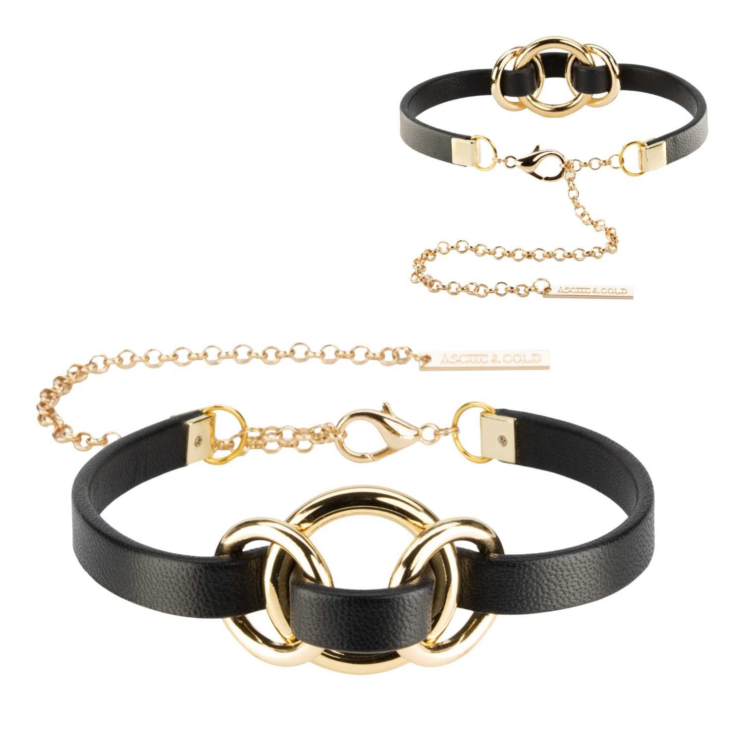 Asche & Gold Choker Alodie Lederhalsband handgerfertigt schwarz/gold