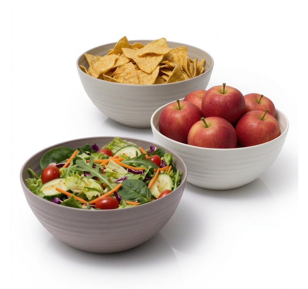 Hausfelder Servierschüssel Salatschüssel Set Schüsseln für Salat, Chips, Obst in Beige, Kunststoff, (3er Set, 3-tlg), spülmaschinengeeignet, BPA-frei, bruchfest, Wellen-Design