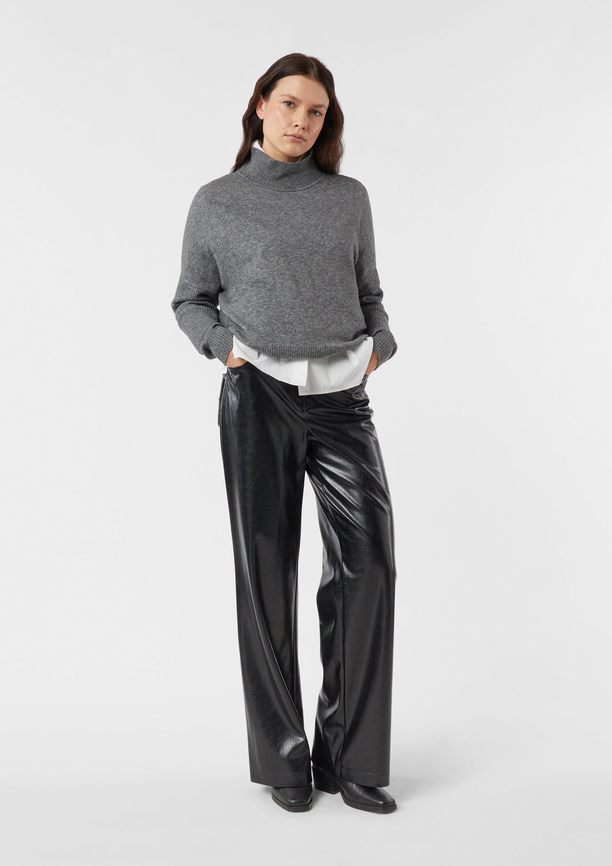comma Chinos Hose Wide-Leg-Hose aus Kunstleder