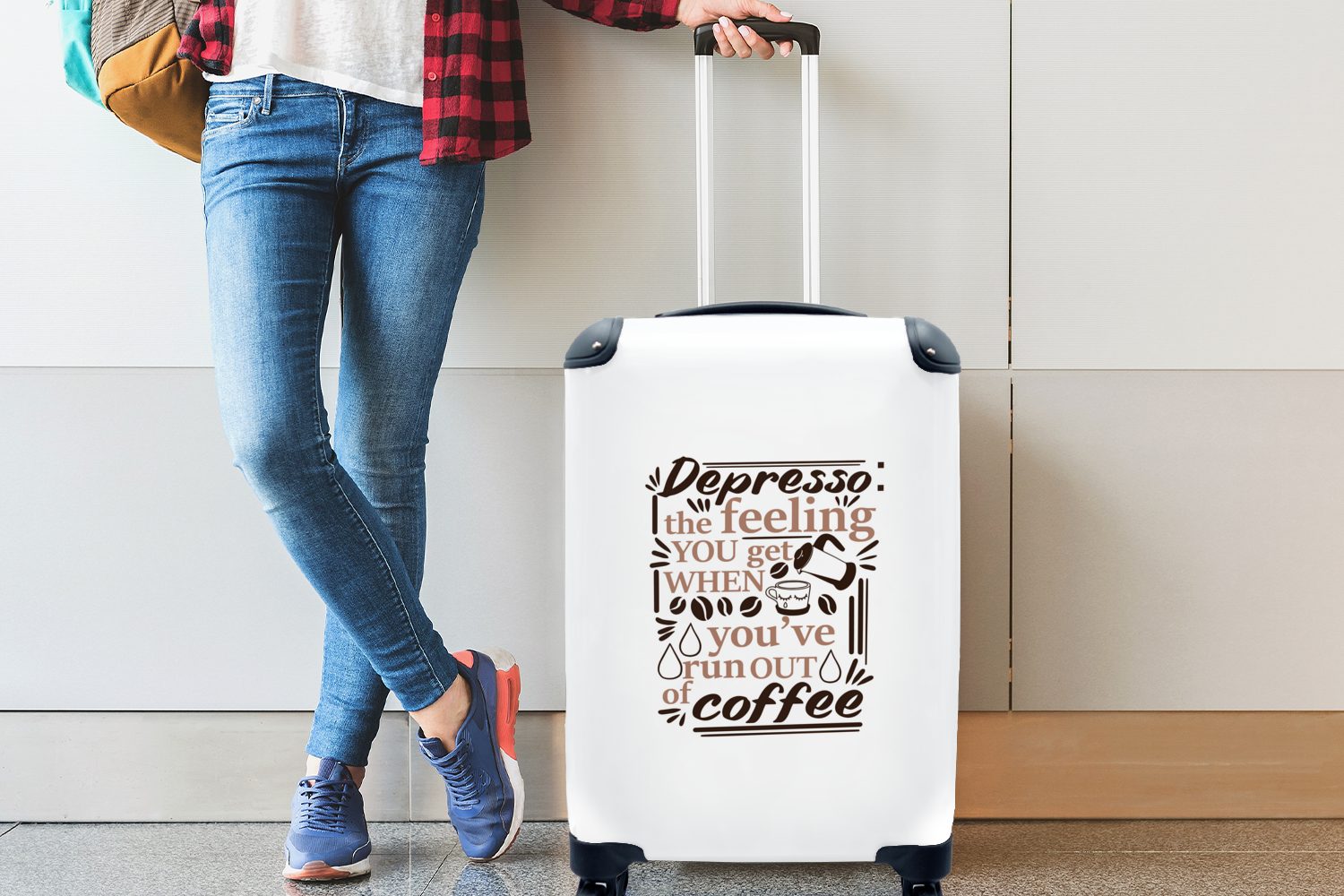 4 rollen, Handgepäckkoffer Reisetasche Espresso, - Rollen, für Ferien, - Handgepäck Kaffee Trolley, Reisekoffer MuchoWow Zitate mit