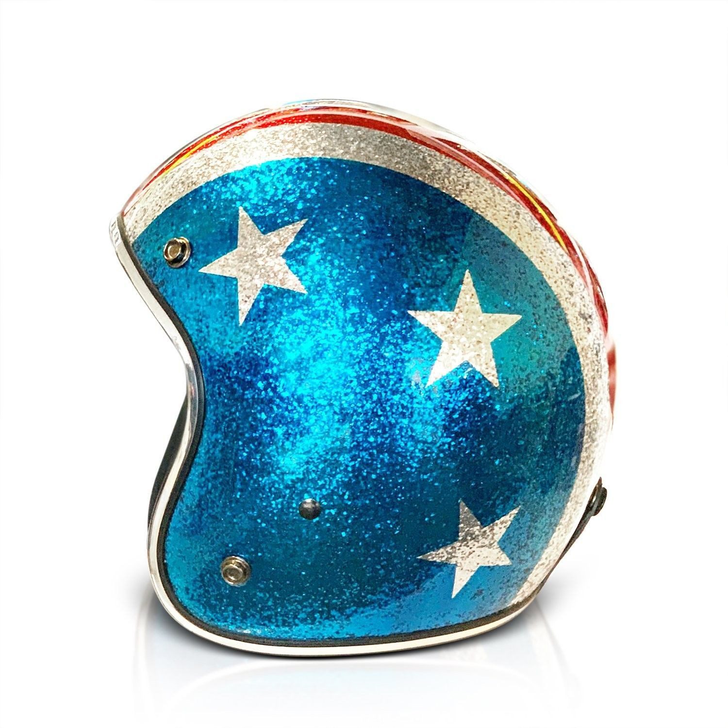 Alpha Speeds Motorradhelm ATELIER — Blaze American, Metal-Super-Flake Stars • Fiberglas, nur ca. 800 g, inkl. herausnehmbare Wangenpolster, Slim & Smart Fit – Bild 2 von 2