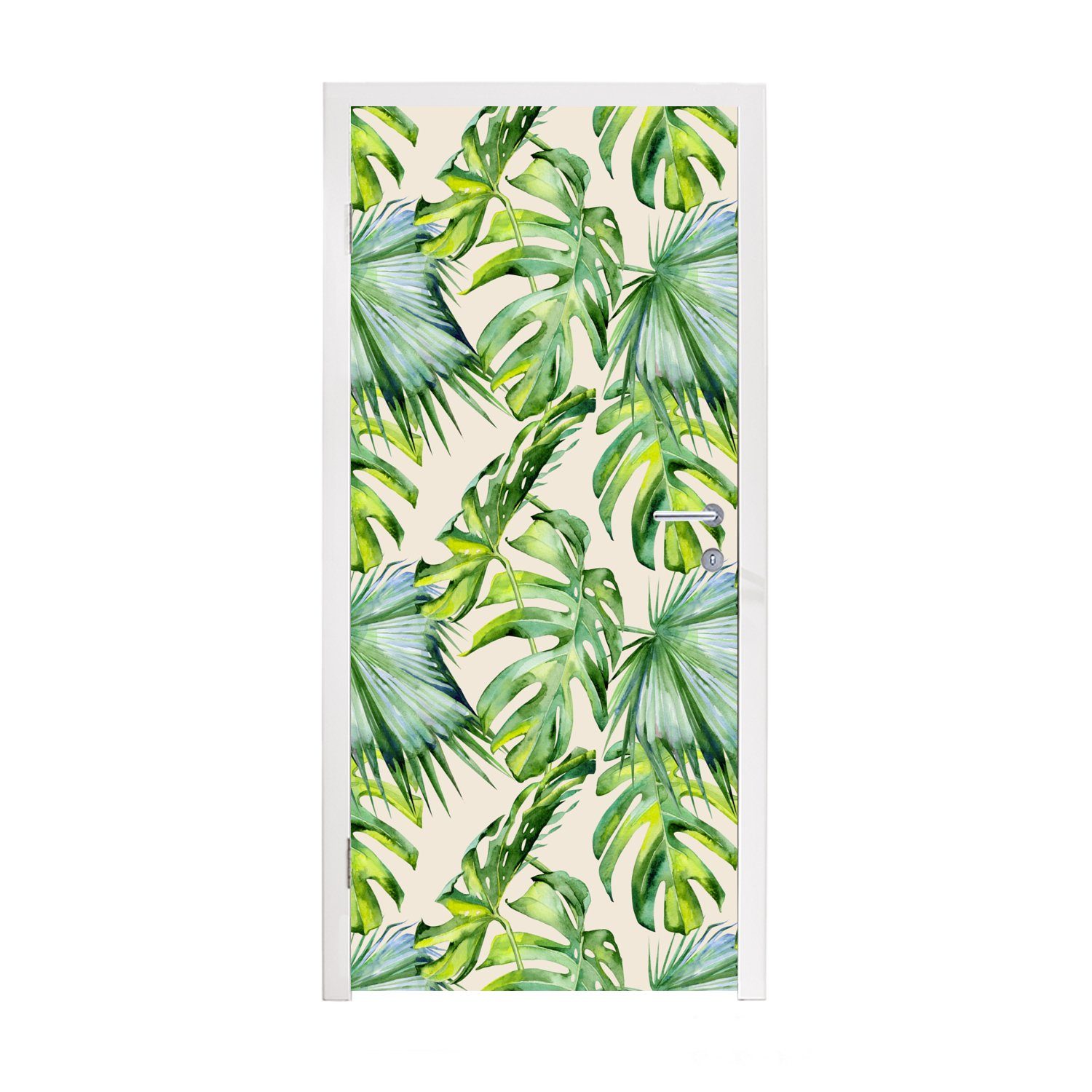 MuchoWow Türtapete Blätter - Muster - Monstera, Matt, bedruckt, (1 St), Fototapete für Tür, Türaufkleber, 75x205 cm
