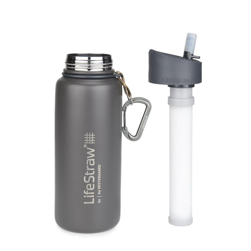 Trinkflasche LifeStraw Steel, Go Edelstahl Camping Wasserflasche 0,7l Stainless grau Filter mit spülmaschinenfest