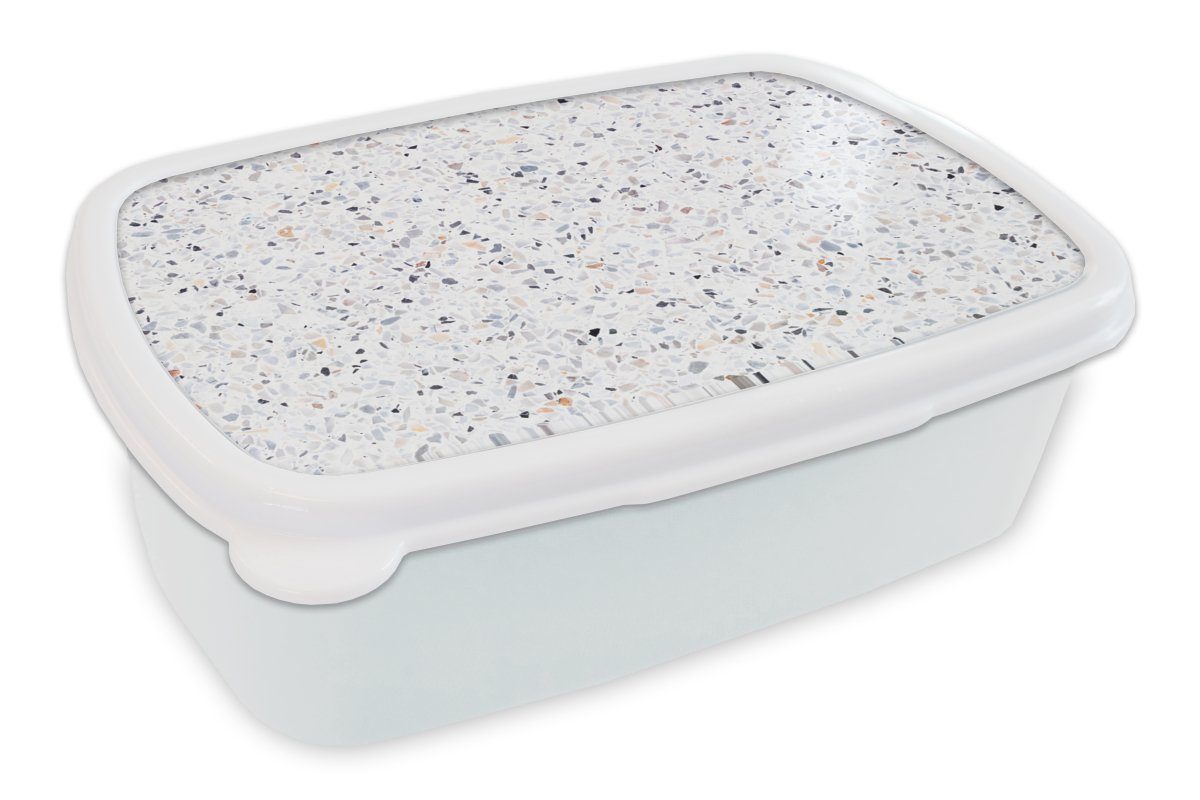 MuchoWow Lunchbox Granit - Struktur - Design - Weiß, Kunststoff, (2-tlg), Brotbox für Kinder und Erwachsene, Brotdose, für Jungs und Mädchen