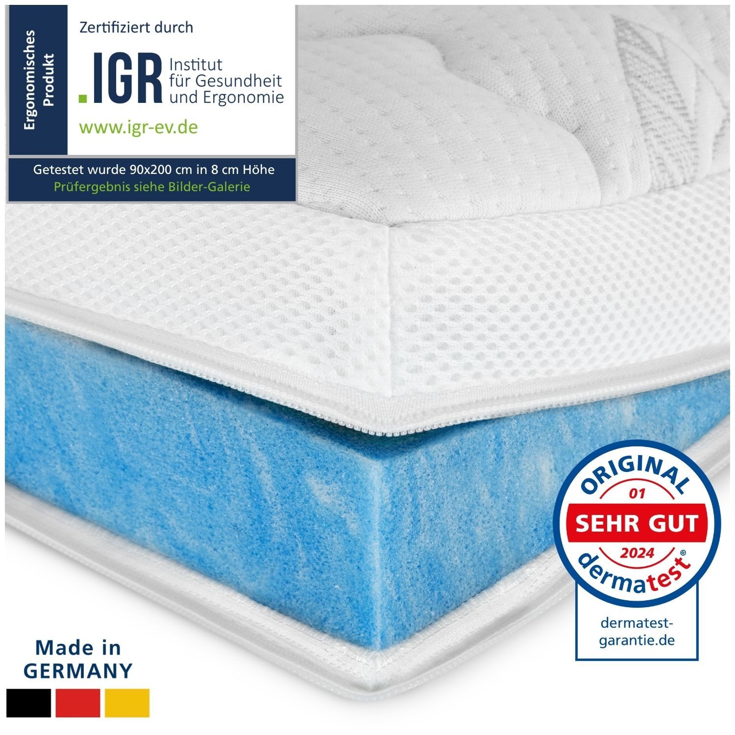 AM Qualitätsmatratzen, Topper Premium Gelschaum-Topper, Memory Foam, 8 cm hoch, 80x200 cm