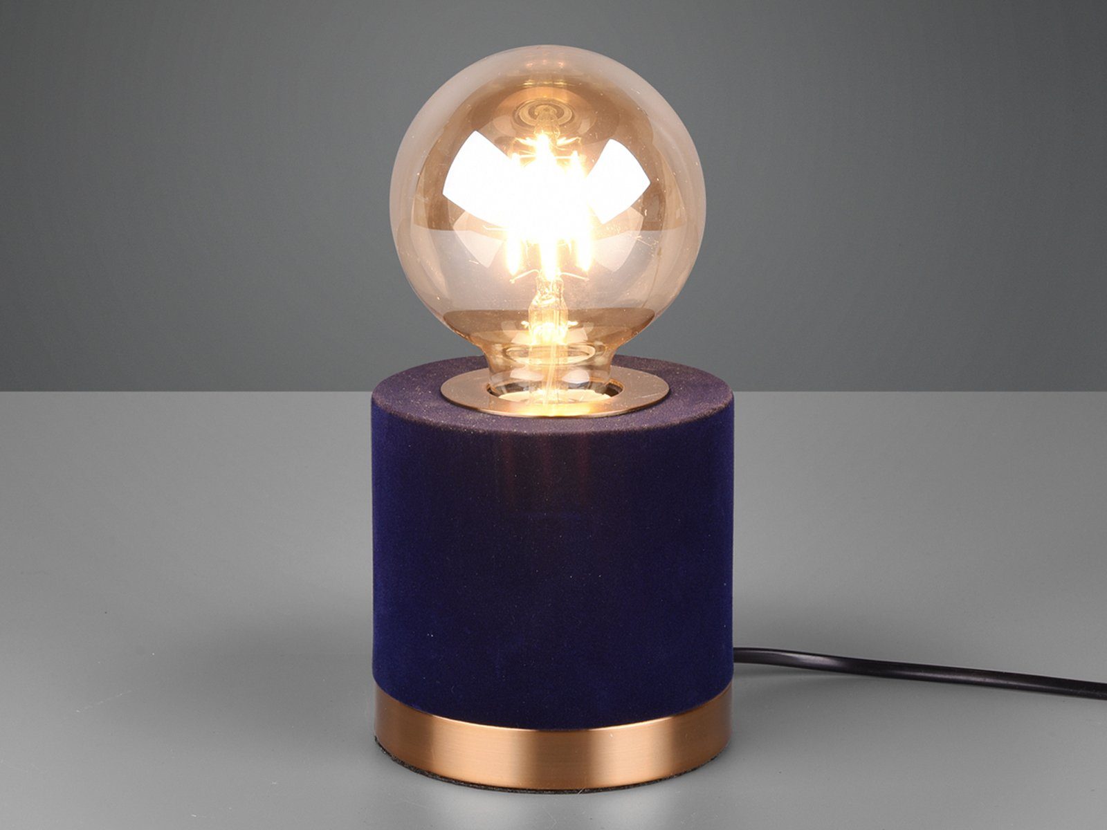 wechselbar, Lampenschirm Blau ausgefallen-e LED Nachttischlampe, klein-e Samt Vintage LED 11cm Höhe Fensterlampe Warmweiß, meineWunschleuchte