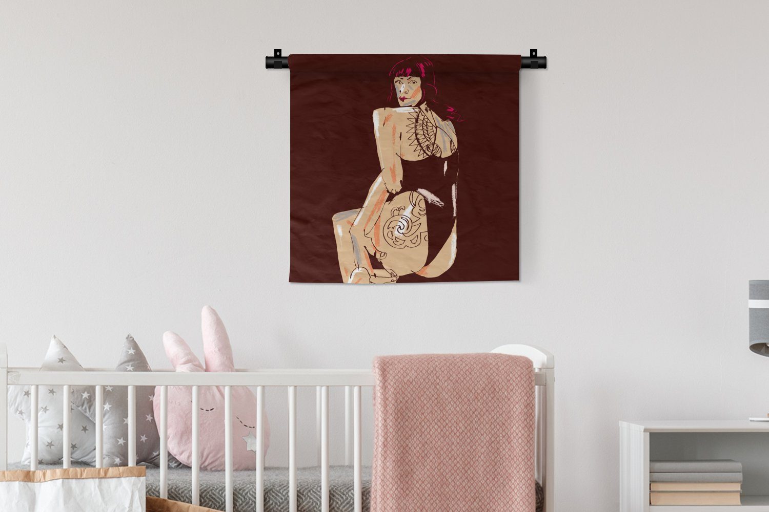 MuchoWow Wanddekoobjekt Frau - Porträt, Kinderzimmer - für Kleid, Schlafzimmer, Wohnzimmer, - Wandbehang, Wanddeko Tätowierung Abstrakt