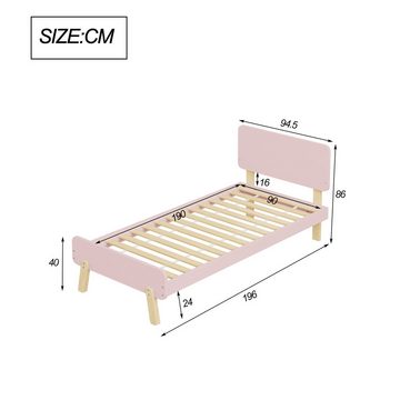 IDEASY Einzelbett Kinderbett, 90 x 190, Einzelbett aus Massivholz, grau/weiß/rosa, (Gewichtskapazität: 150 kg), geeignet für Schlafzimmer, Kinderzimmer, einfacher Aufbau