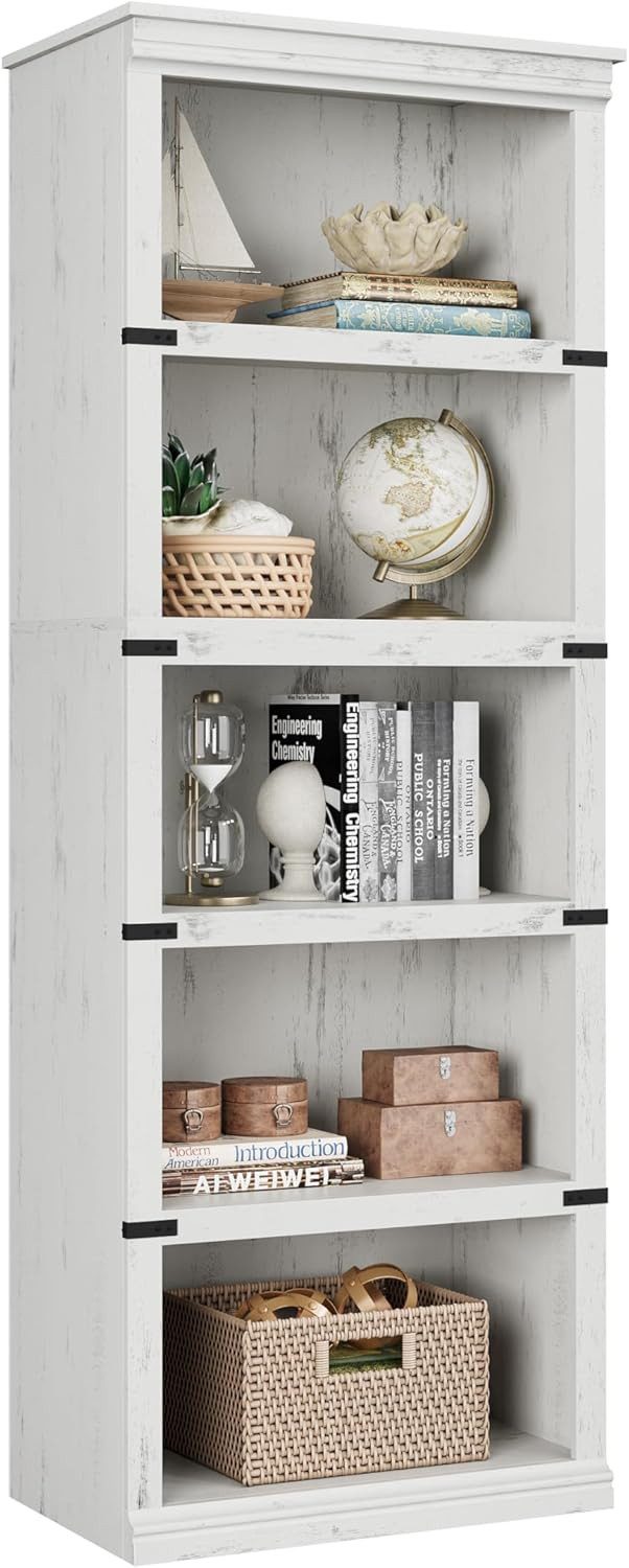 GarveeMore Bücherregal 5 Etagen Bücherregal, Hohe Bücherregal Holz Offene Anzeige Bücherregal, Bücherregal mit Stauraum für Home Office,Wohnzimmer,Schlafzimmer