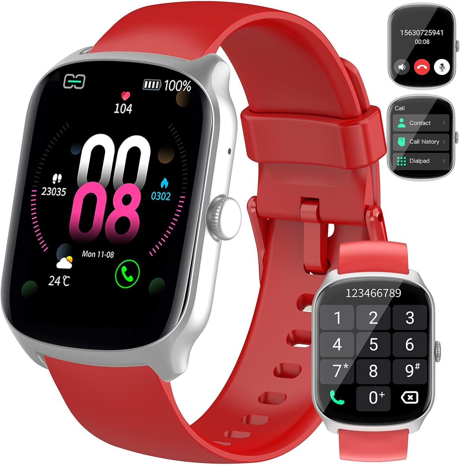 Qecnato S68 Smartwatch (4,9 cm, android ios), Smartwatch mit Bluetooth Anrufen Curved Display Fitness und Schlaf